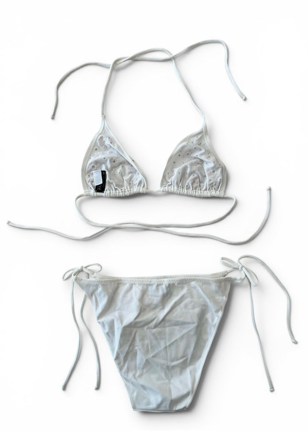 Paladini Bikini Vintage Y2K Bianco Ricamato con Perline e Paillettes