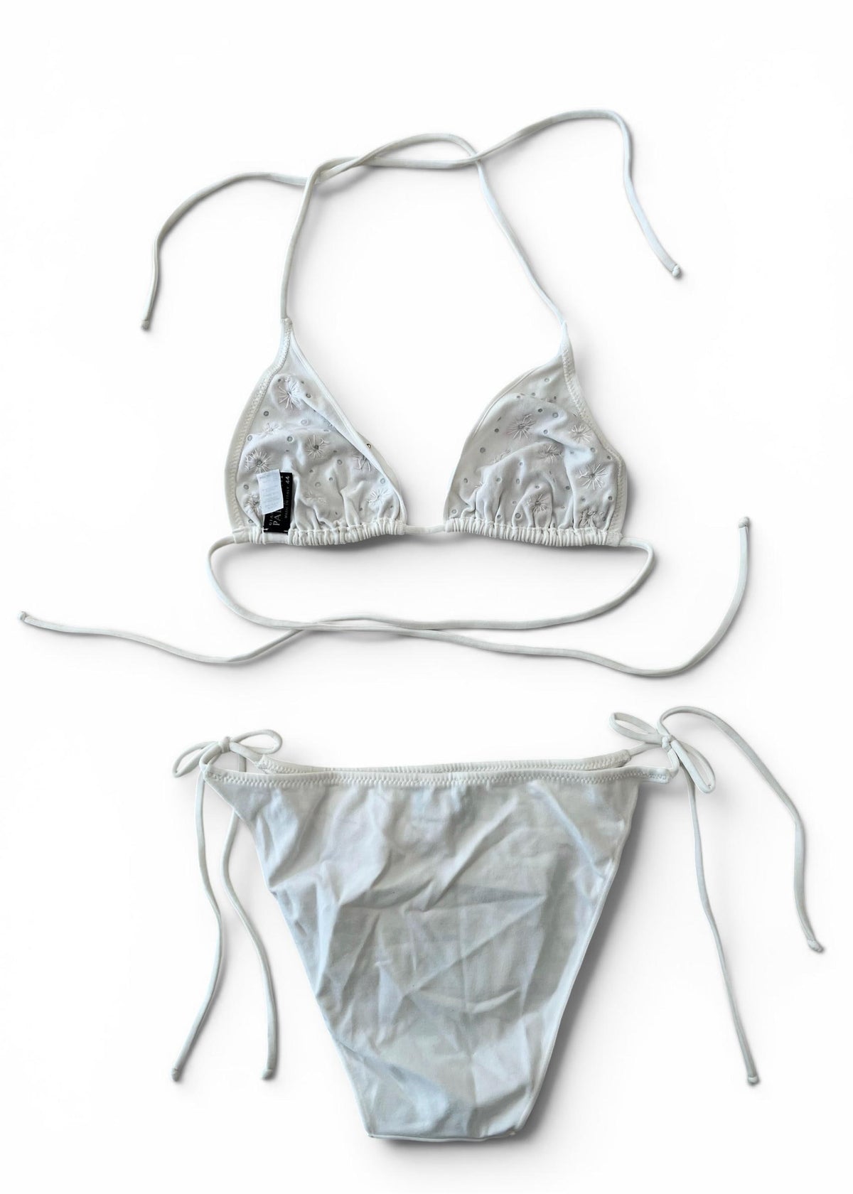 Paladini Bikini Vintage Y2K Bianco Ricamato con Perline e Paillettes