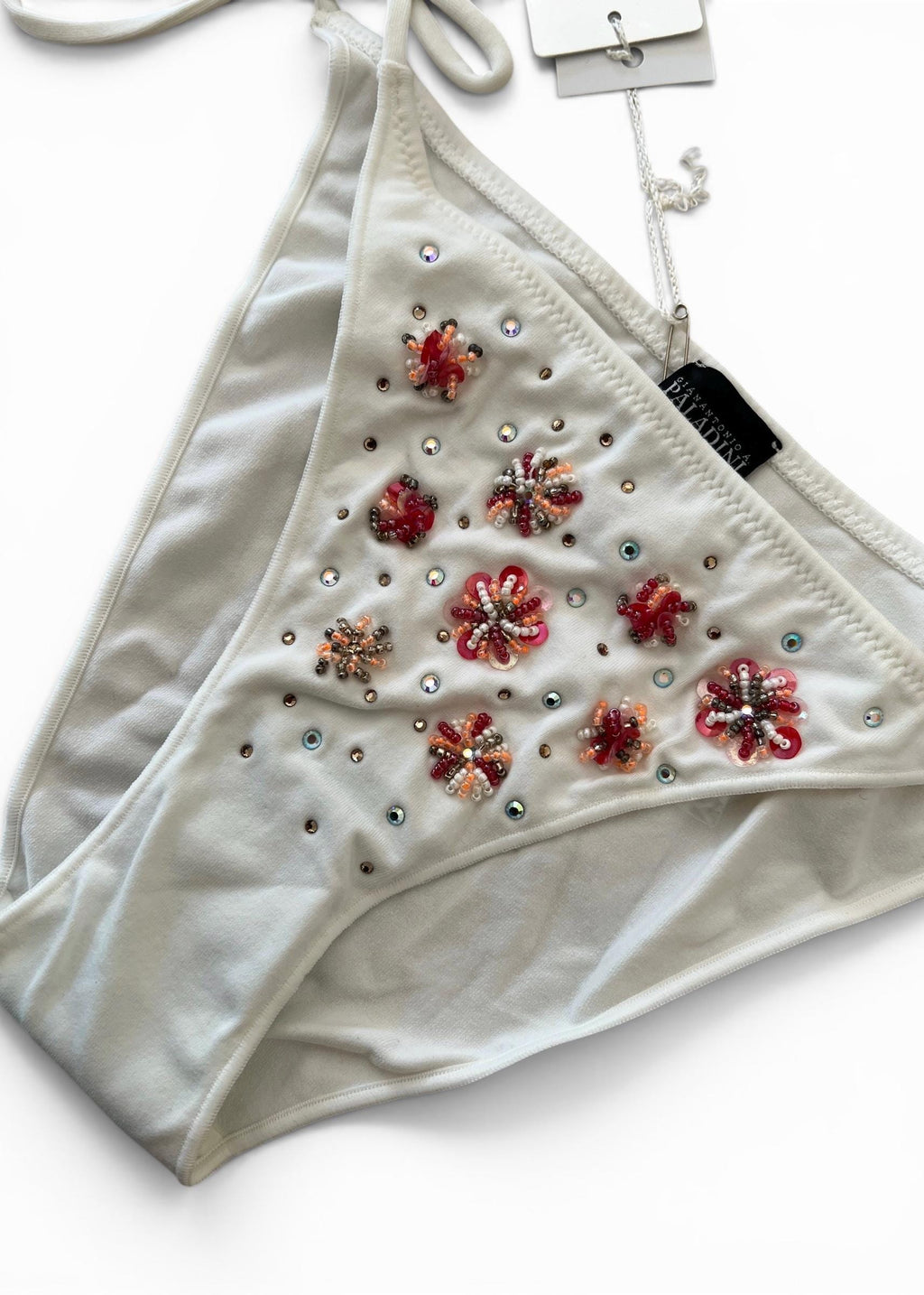 Paladini Bikini Vintage Y2K Bianco Ricamato con Perline e Paillettes