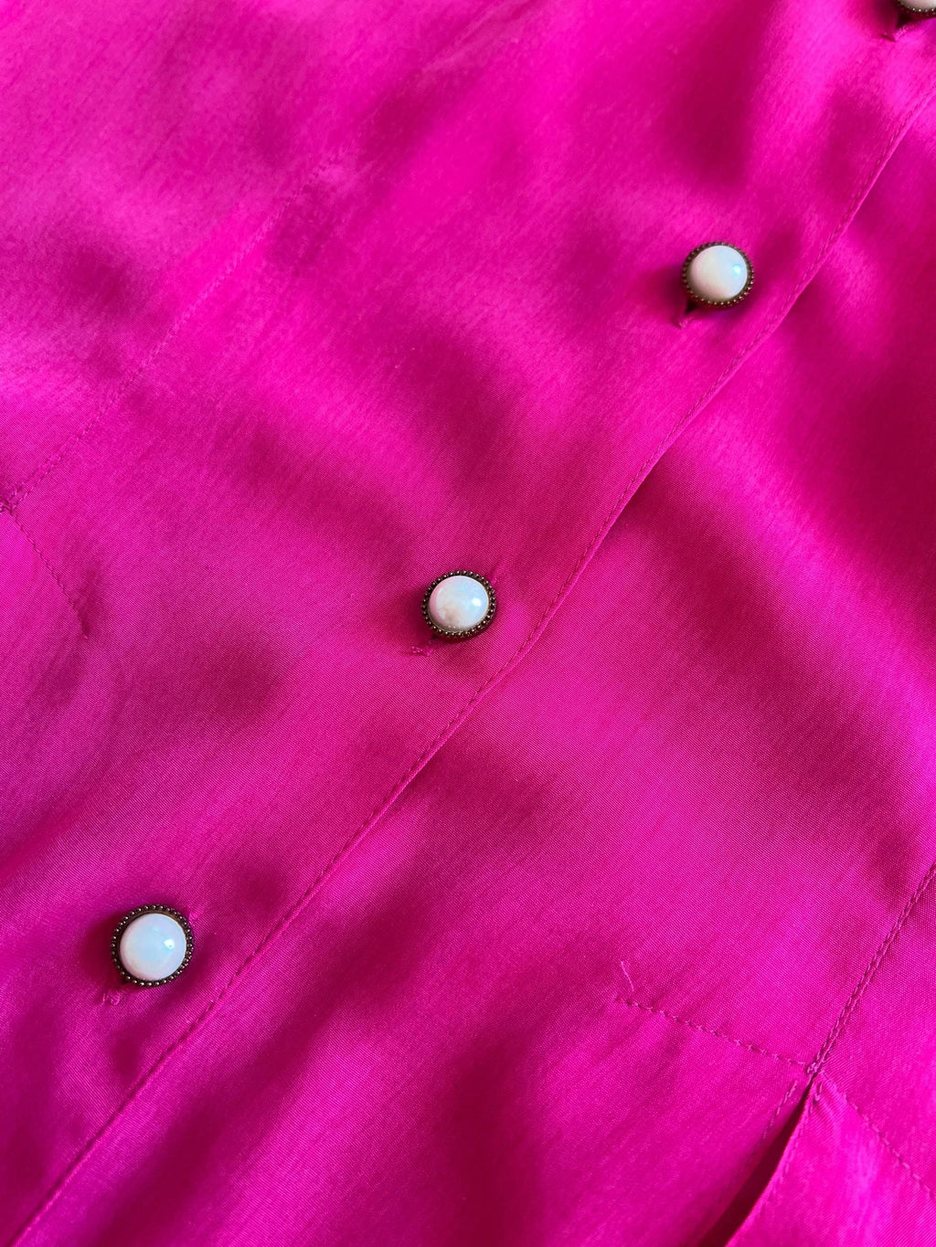 Camicia Vintage Fucsia con Colletto in Pizzo