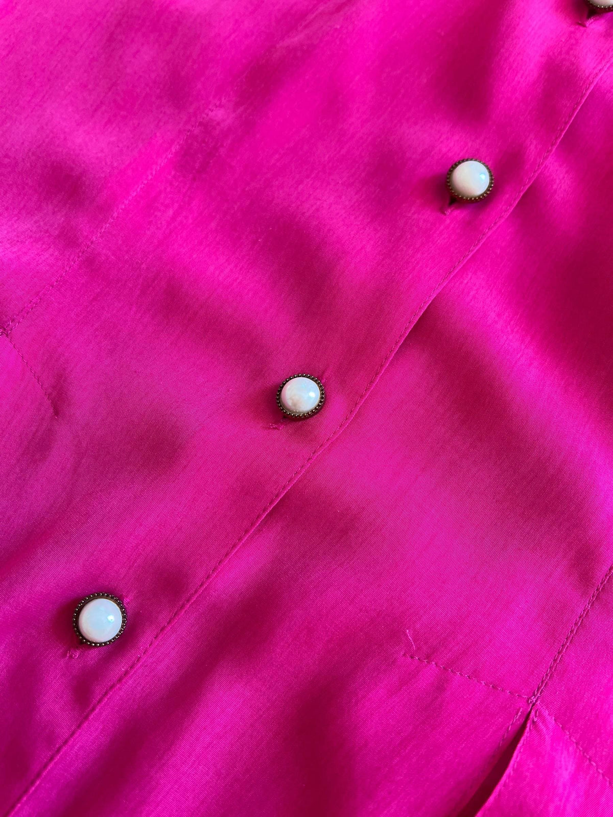 Camicia Vintage Fucsia con Colletto in Pizzo