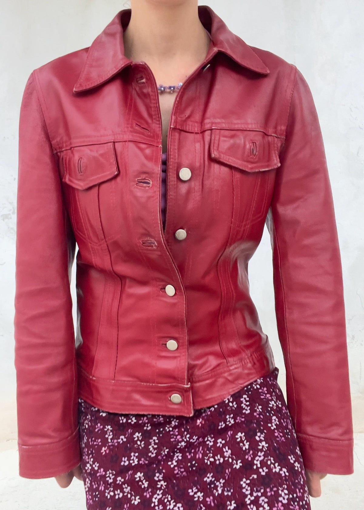 Giacca Vintage Y2K Please in Vera Pelle Rossa
