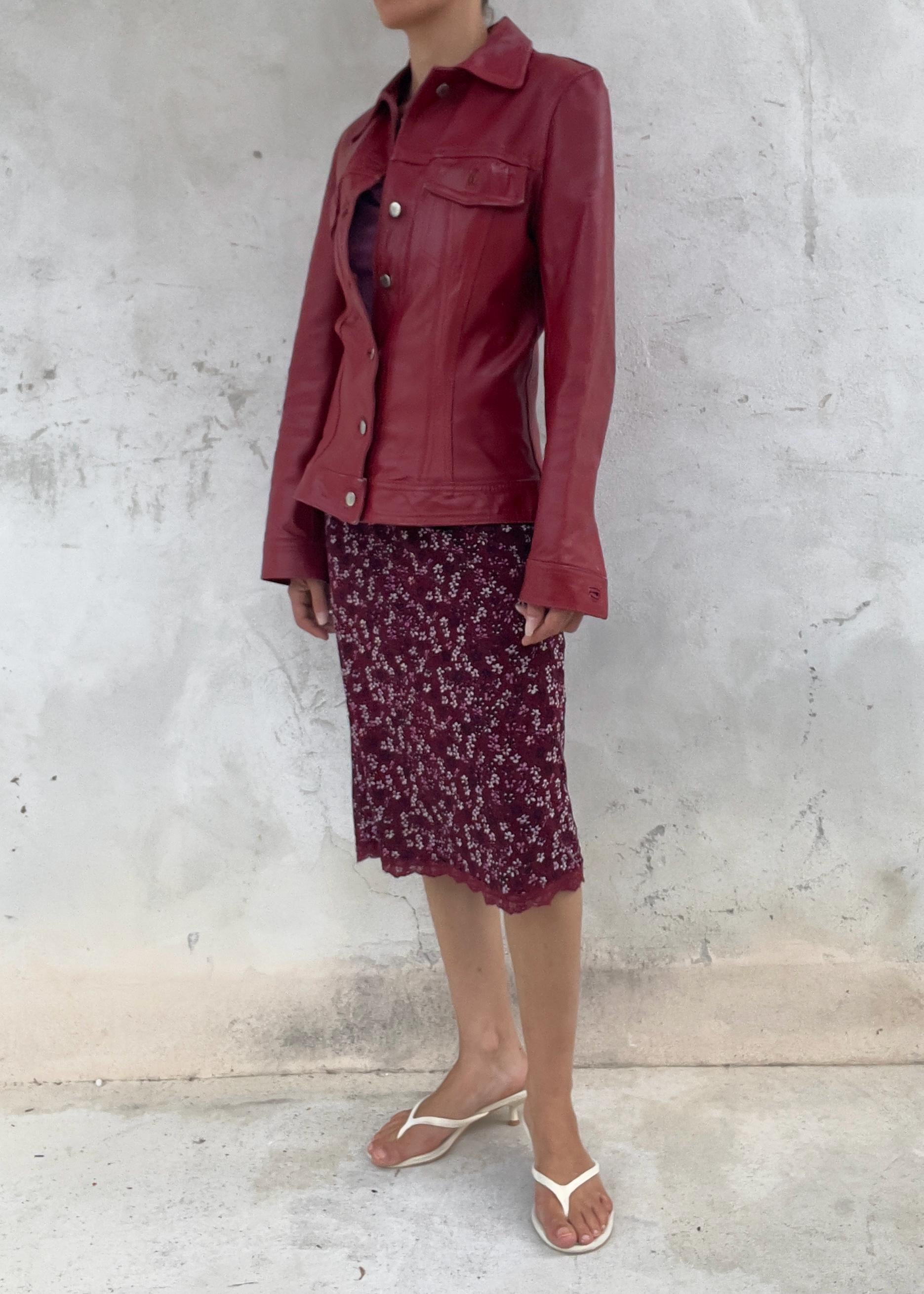 Giacca Vintage Y2K Please in Vera Pelle Rossa
