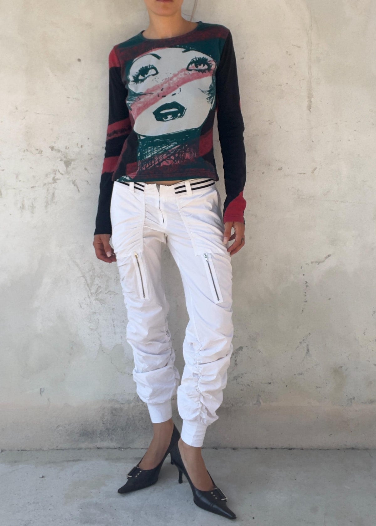 Pantaloni Cargo Vintage Y2K Bianchi Vita Bassa