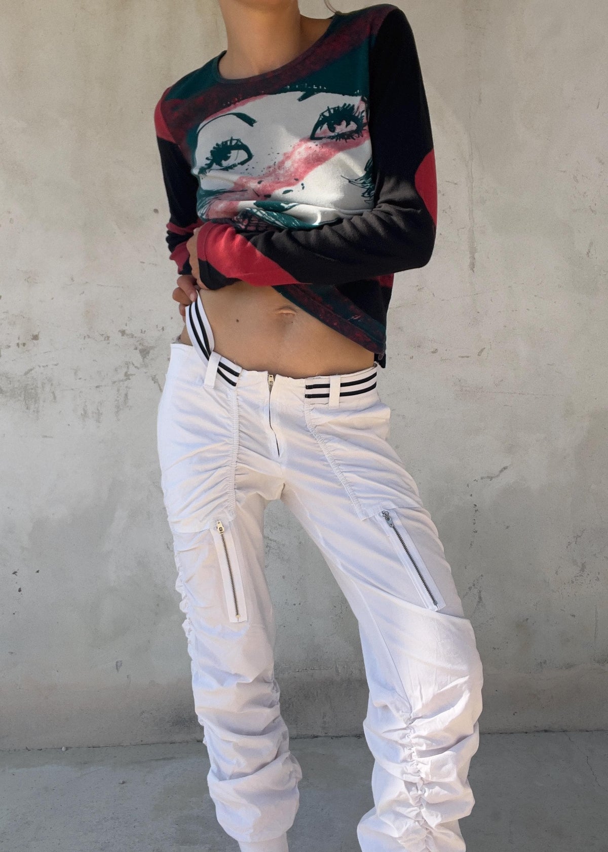 Pantaloni Cargo Vintage Y2K Bianchi Vita Bassa