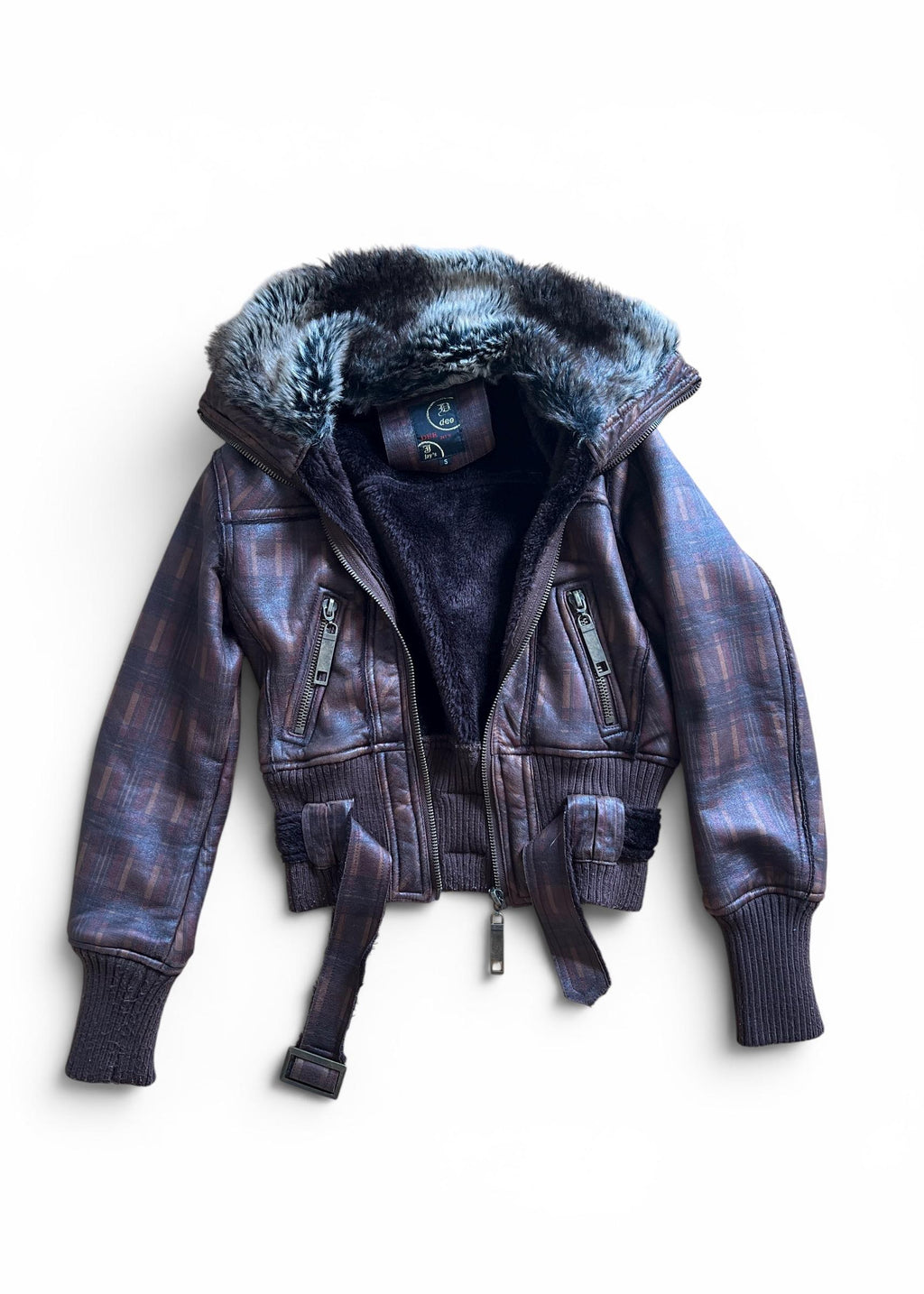 Giacca Aviator Y2K in Ecopelle con Ecopelliccia