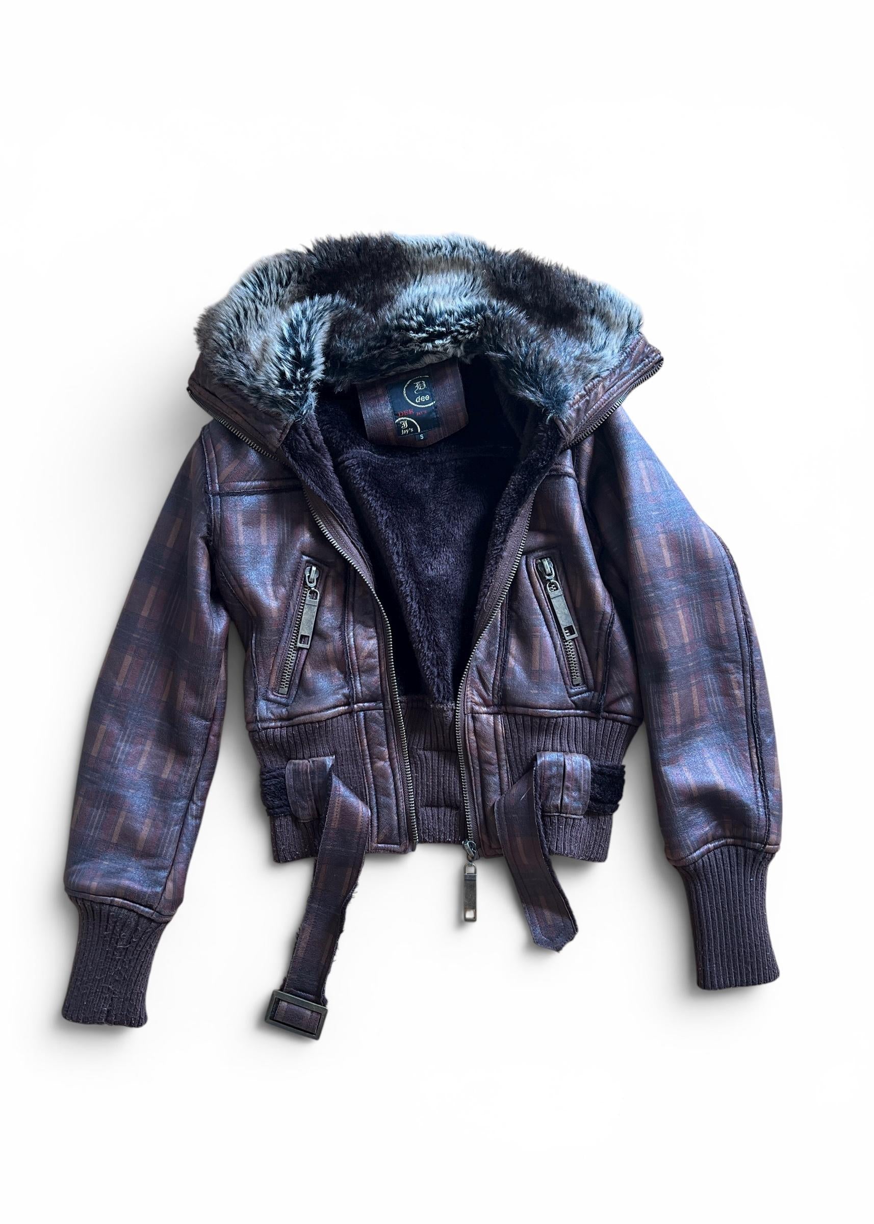 Giacca Aviator Y2K in Ecopelle con Ecopelliccia