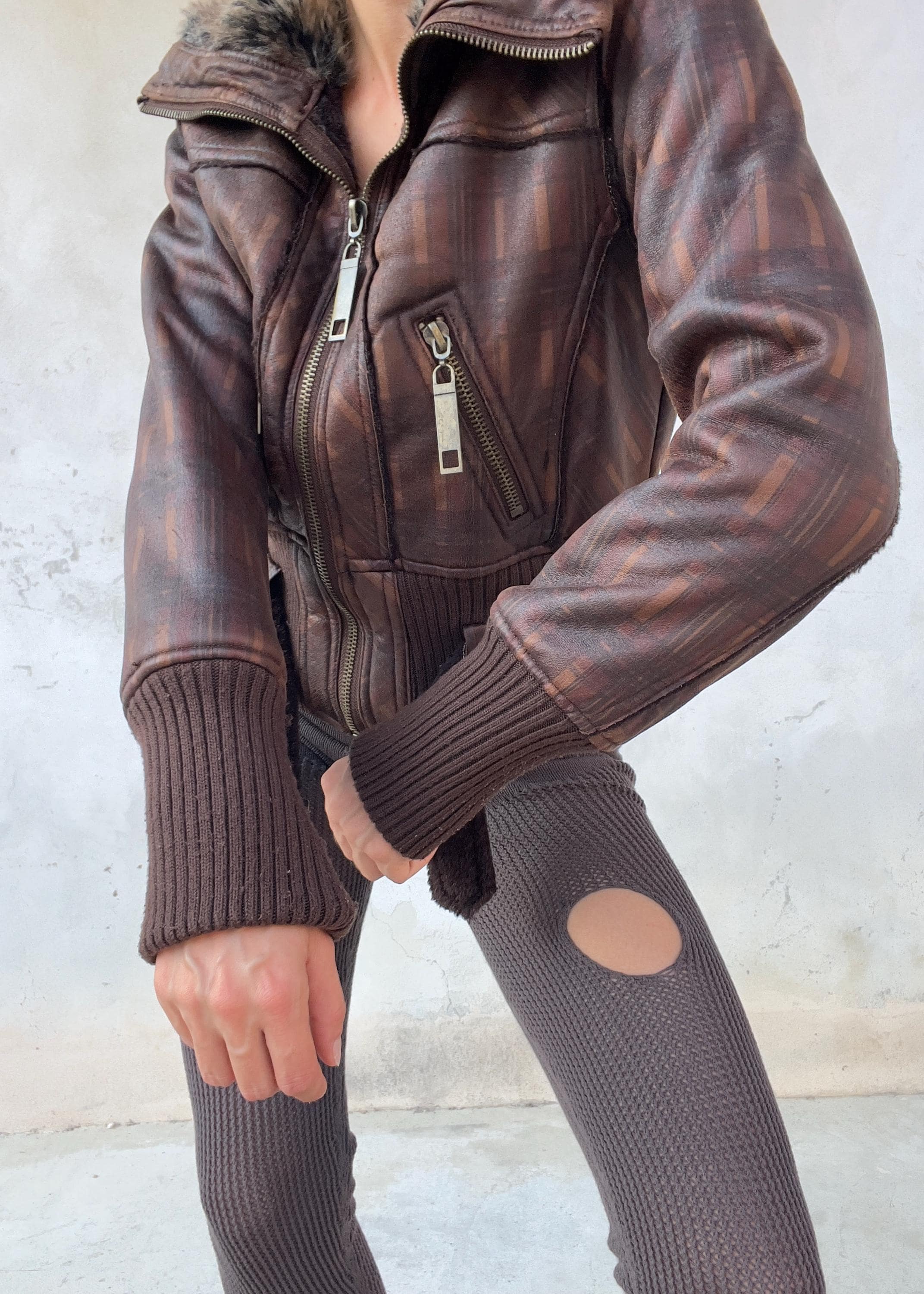 Giacca Aviator Y2K in Ecopelle con Ecopelliccia