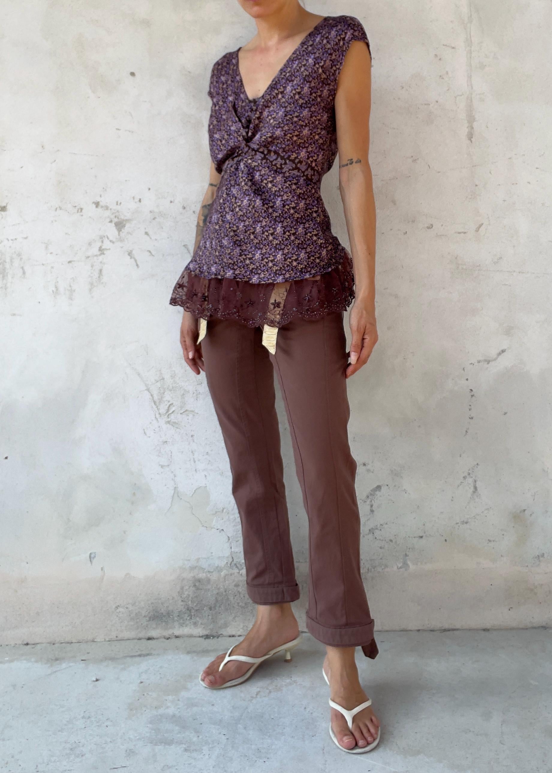 Top Max&Co Floreale Viola con Pizzo Ricamato