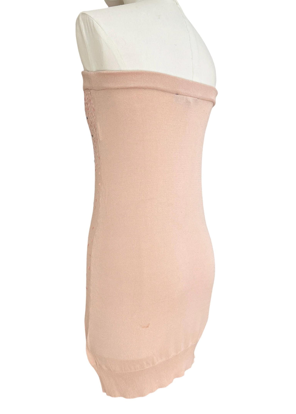 Elisabetta Franchi abito mini strapless rosa cipria con paillettes e cristalli Y2K