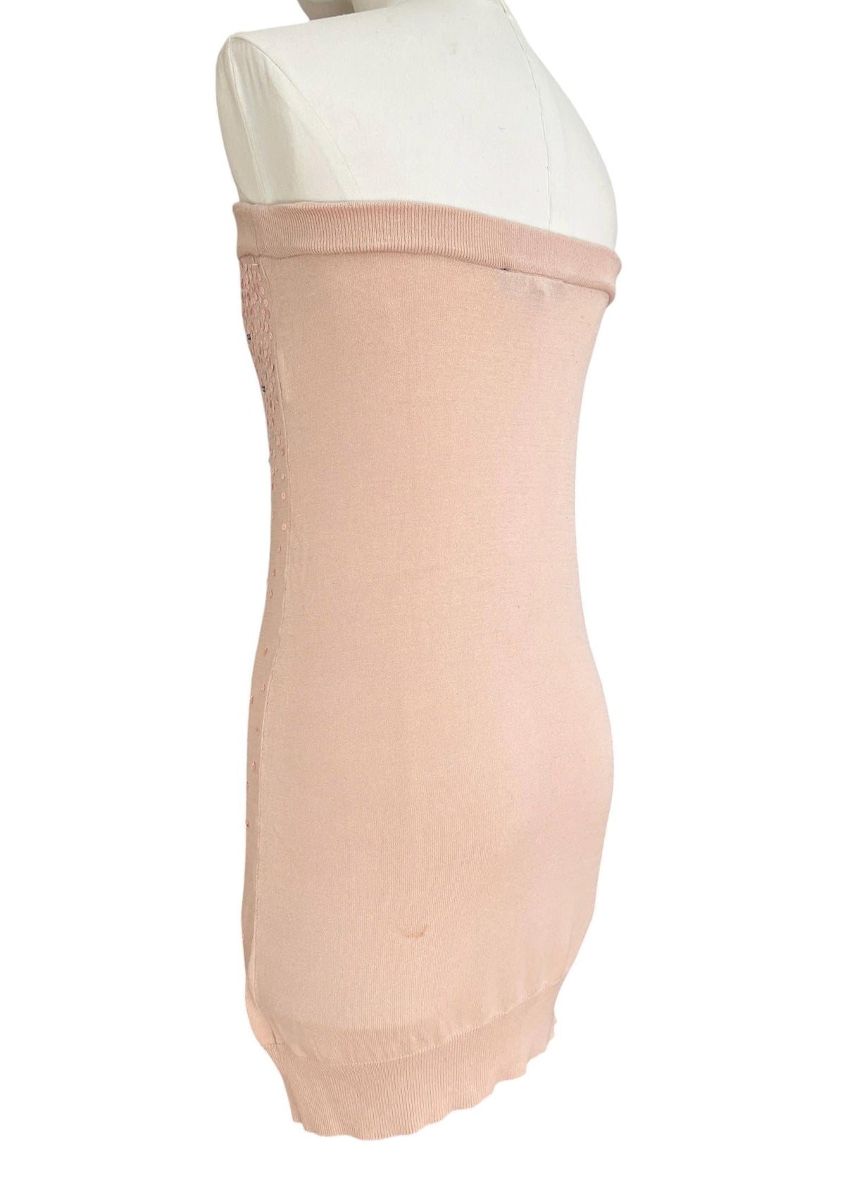 Elisabetta Franchi abito mini strapless rosa cipria con paillettes e cristalli Y2K