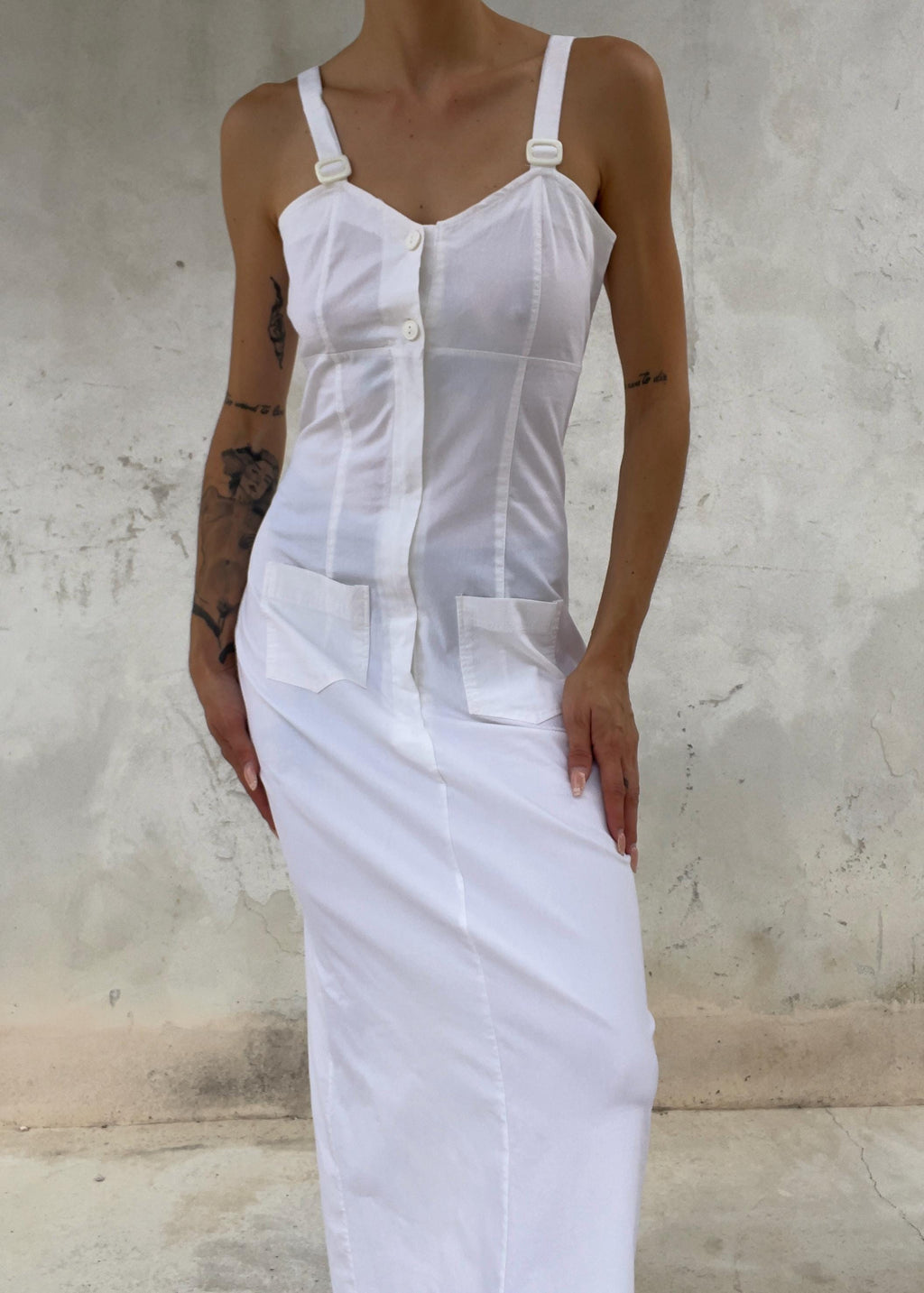 Abito Lungo Bianco Vintage Cotone