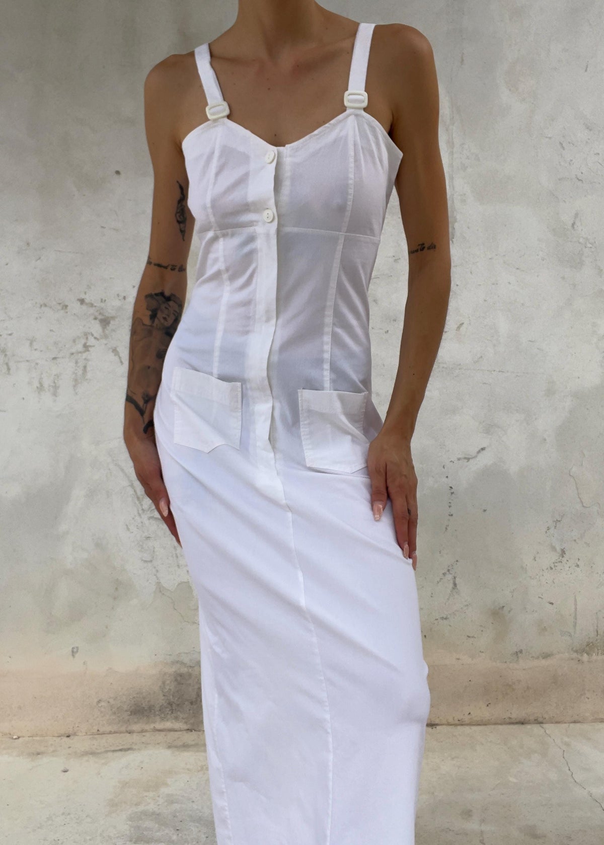 Abito Lungo Bianco Vintage Cotone