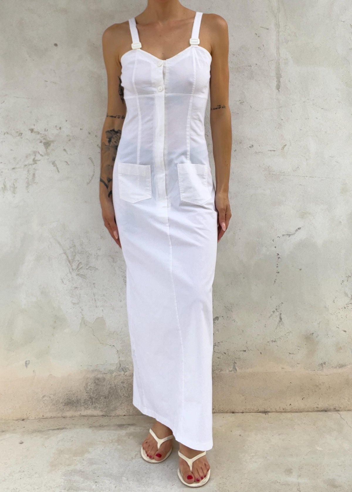 Abito Lungo Bianco Vintage Cotone