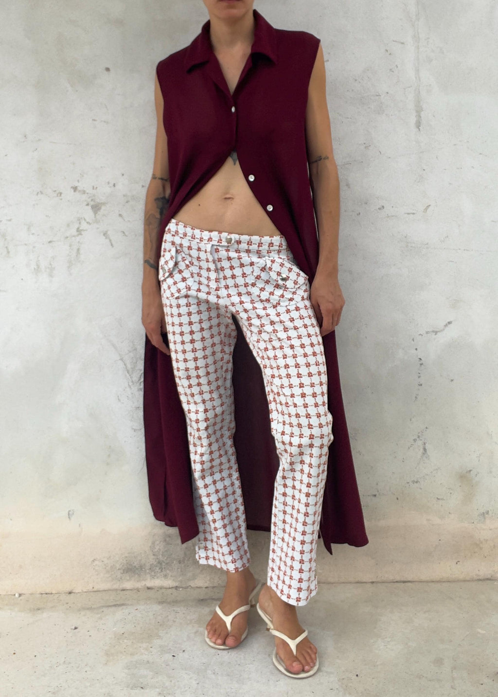 Pantaloni Vintage Y2K Vita Bassa Stampa Geometrica