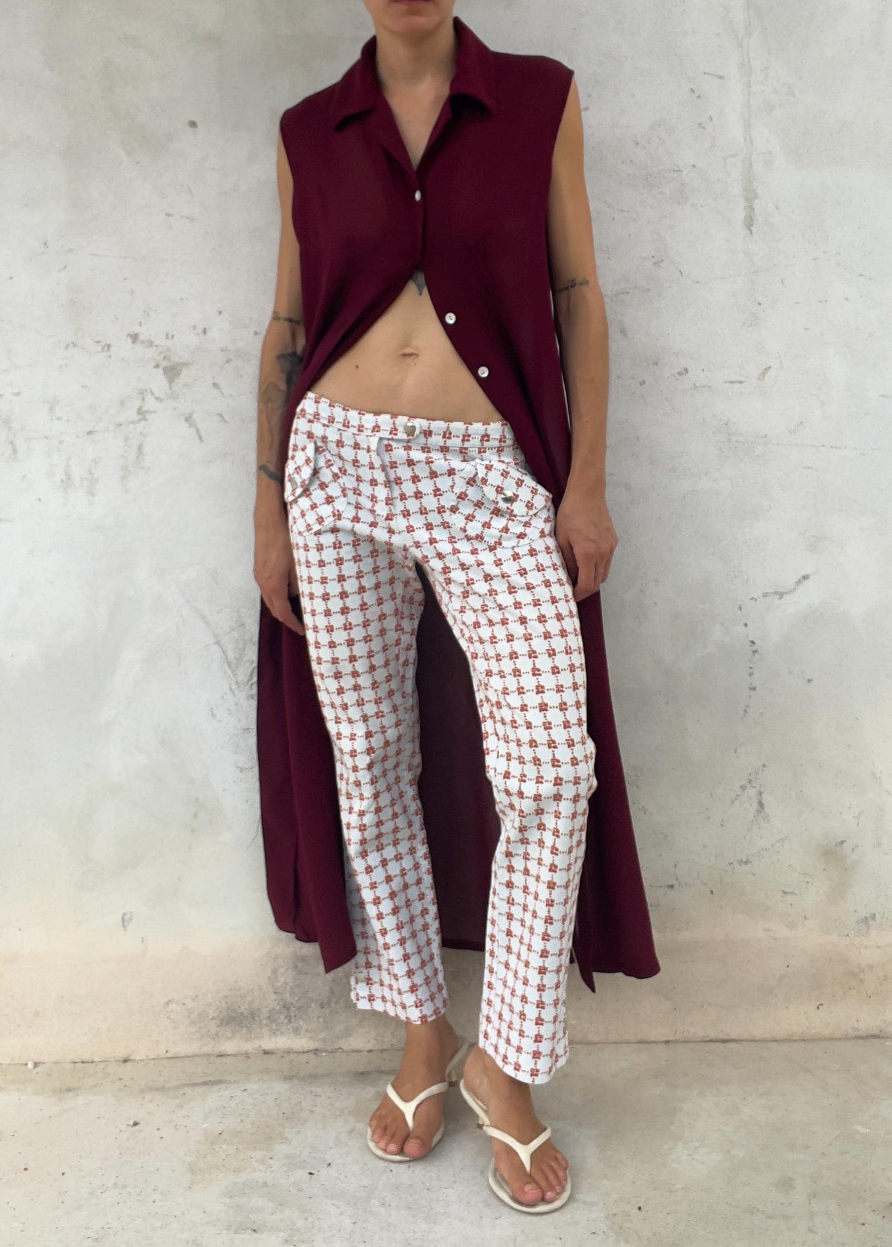 Pantaloni Vintage Y2K Vita Bassa Stampa Geometrica