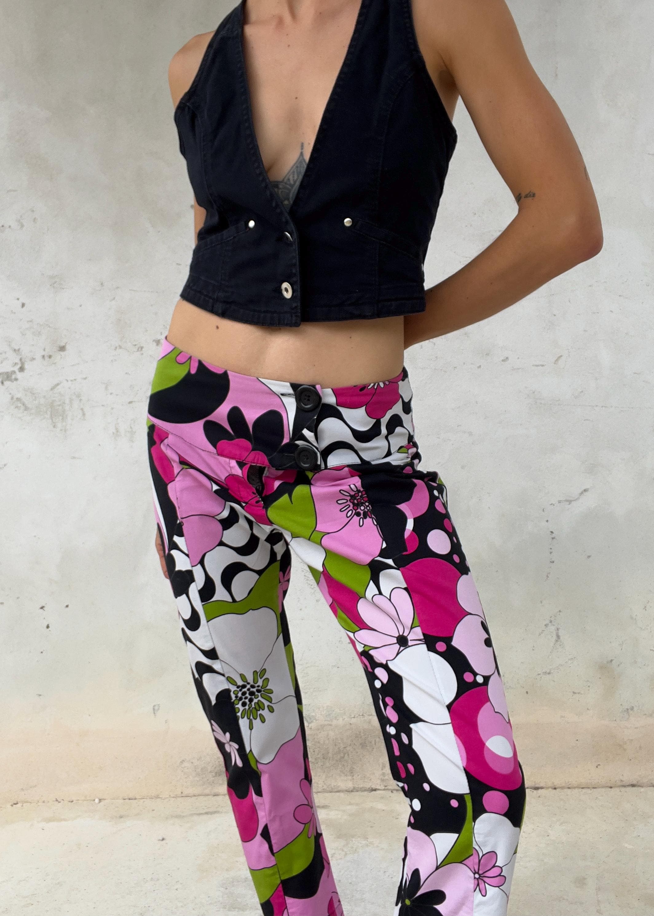 Pantaloni Capri Vintage Y2K Floreali Psichedelici