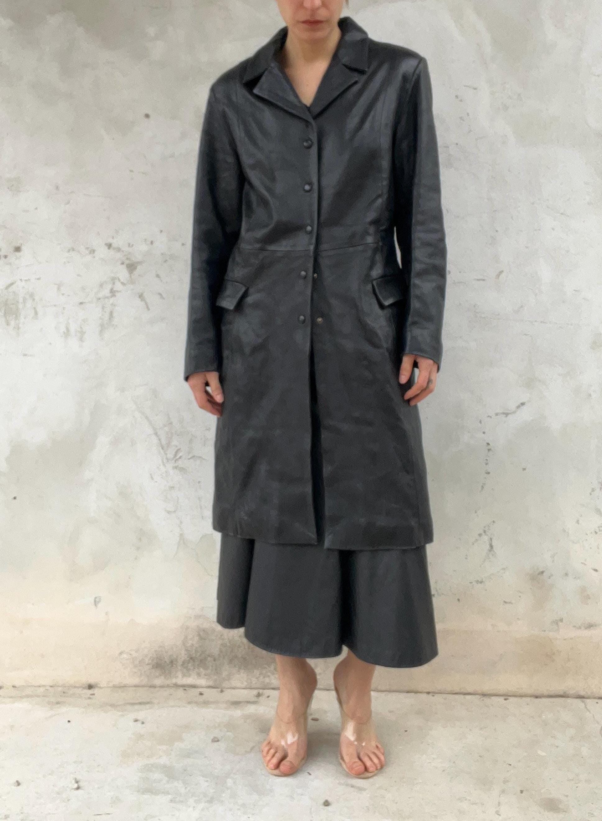 Trench Vintage in Pelle Nera Anni '90