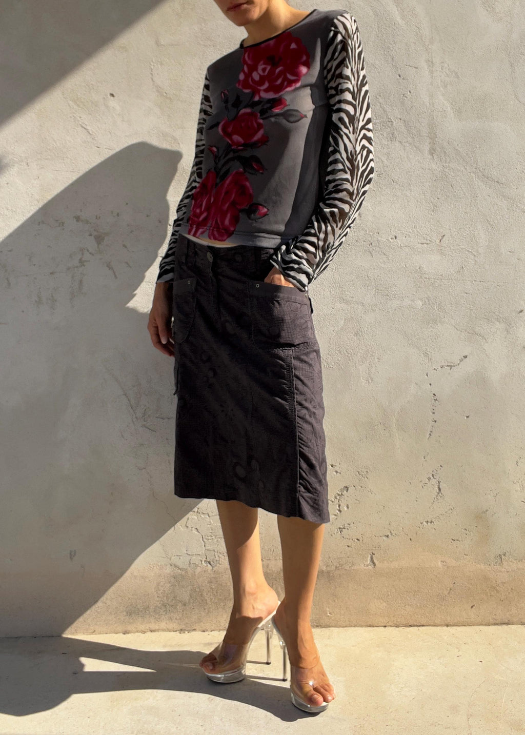 Top Vintage Y2K Street One Rose e Zebra