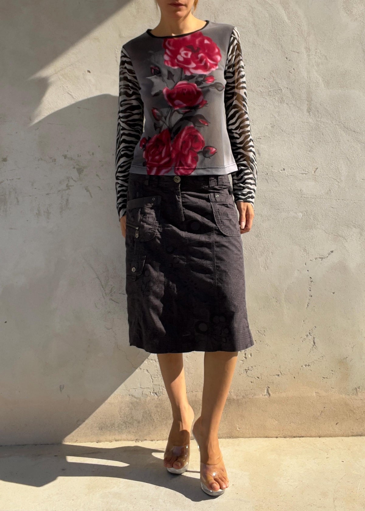 Top Vintage Y2K Street One Rose e Zebra