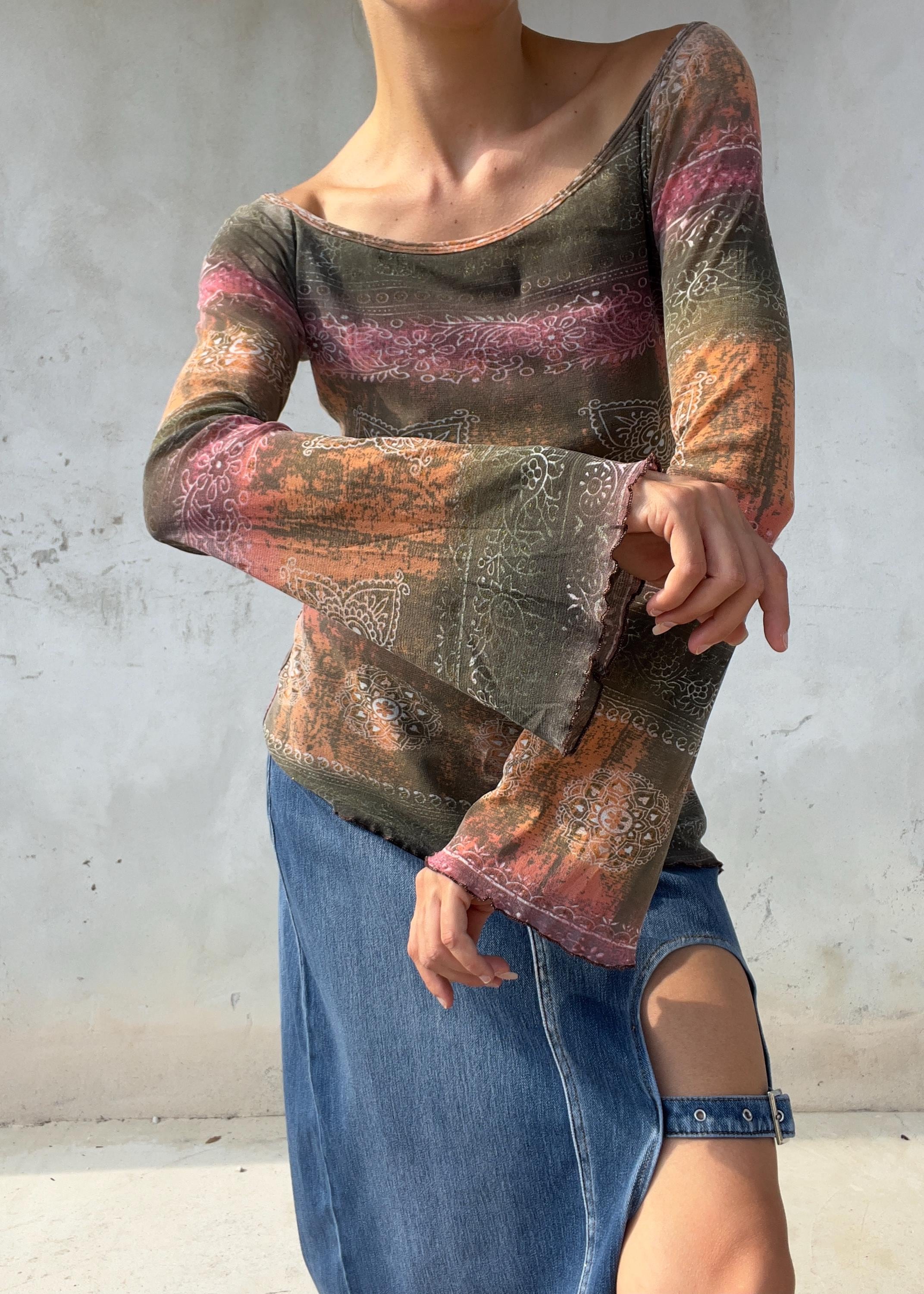 Top Vintage Y2K Multicolor a Maniche Svasate