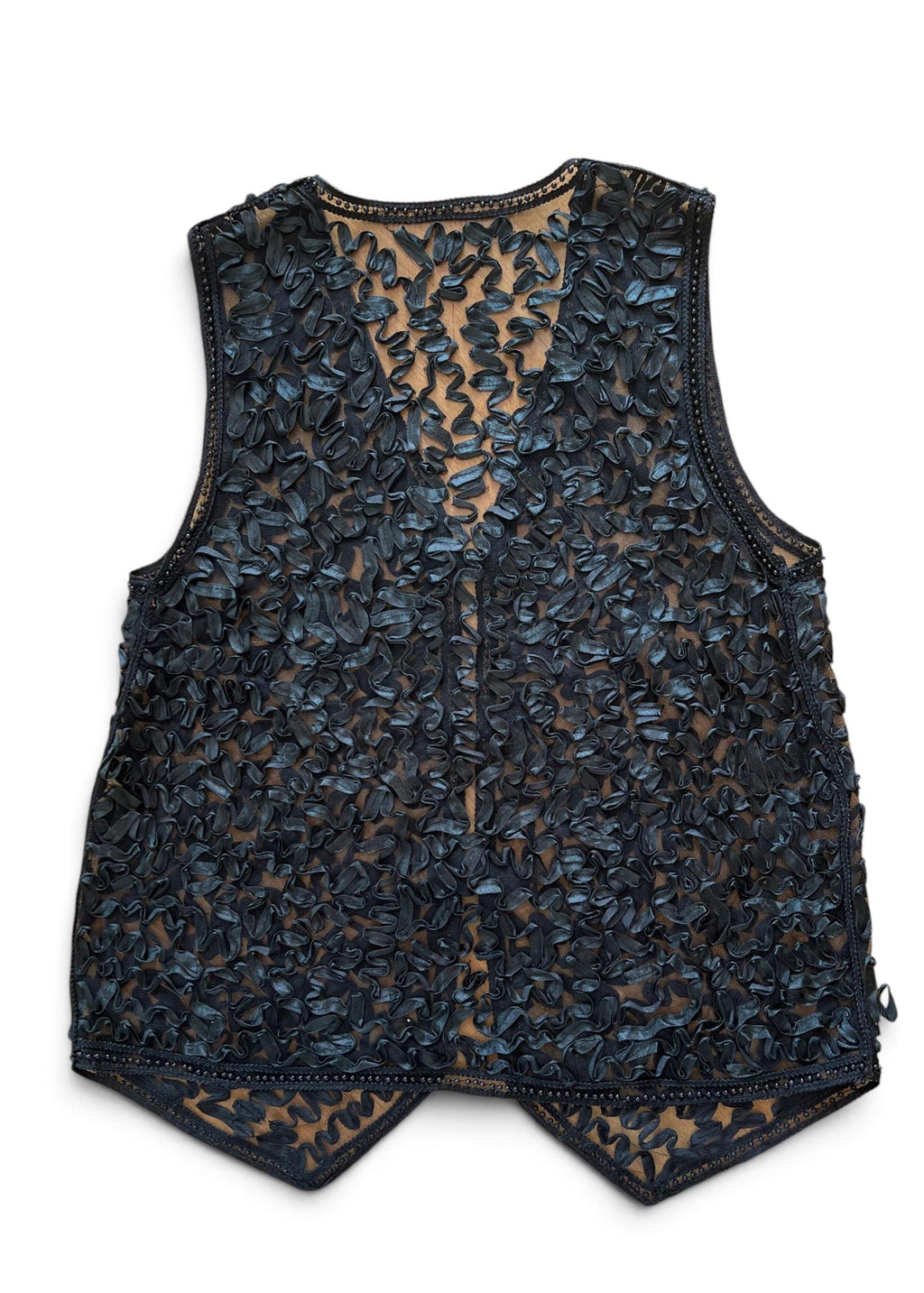 Gilet Vintage Nero in Tulle Trasparente Ricamato