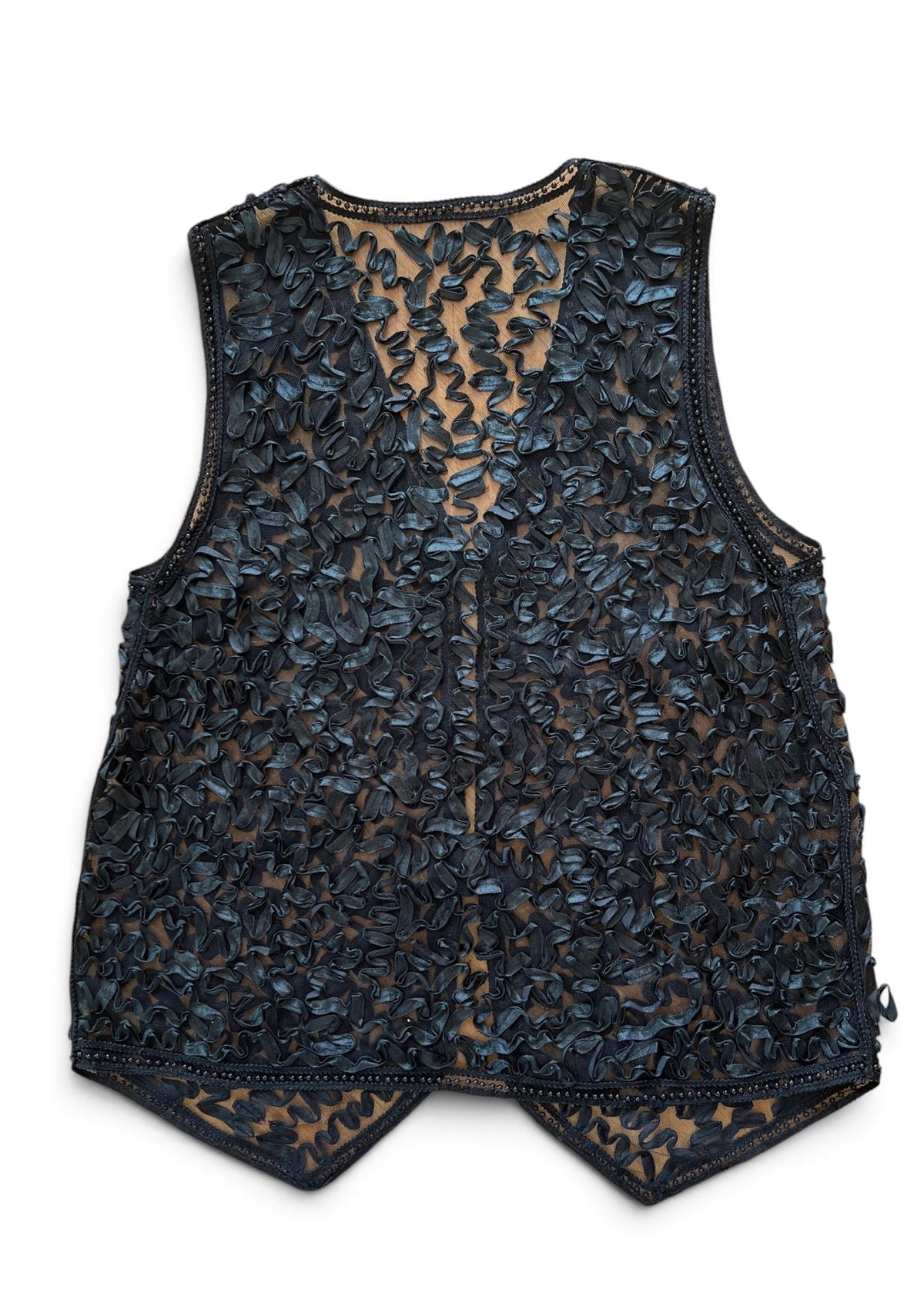Gilet Vintage Nero in Tulle Trasparente Ricamato