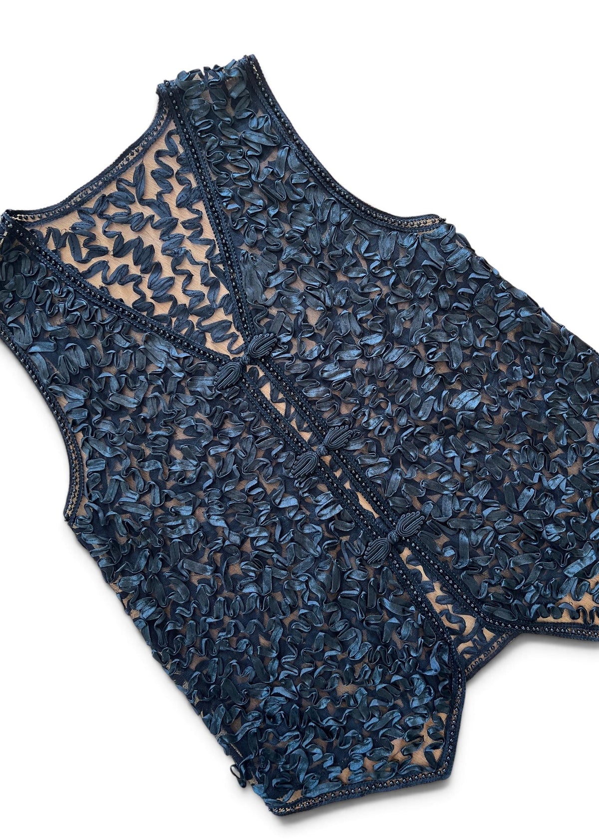 Gilet Vintage Nero in Tulle Trasparente Ricamato