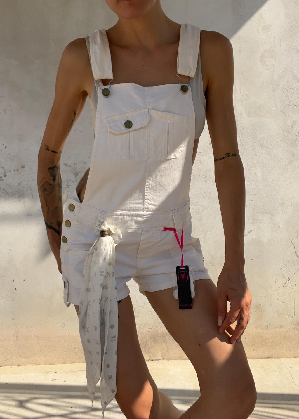 Salopette Shorts Vintage Y2K Playboy Bianca