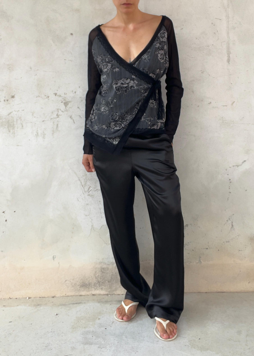 Top Vintage Y2K Nero in Mesh Trasparente
