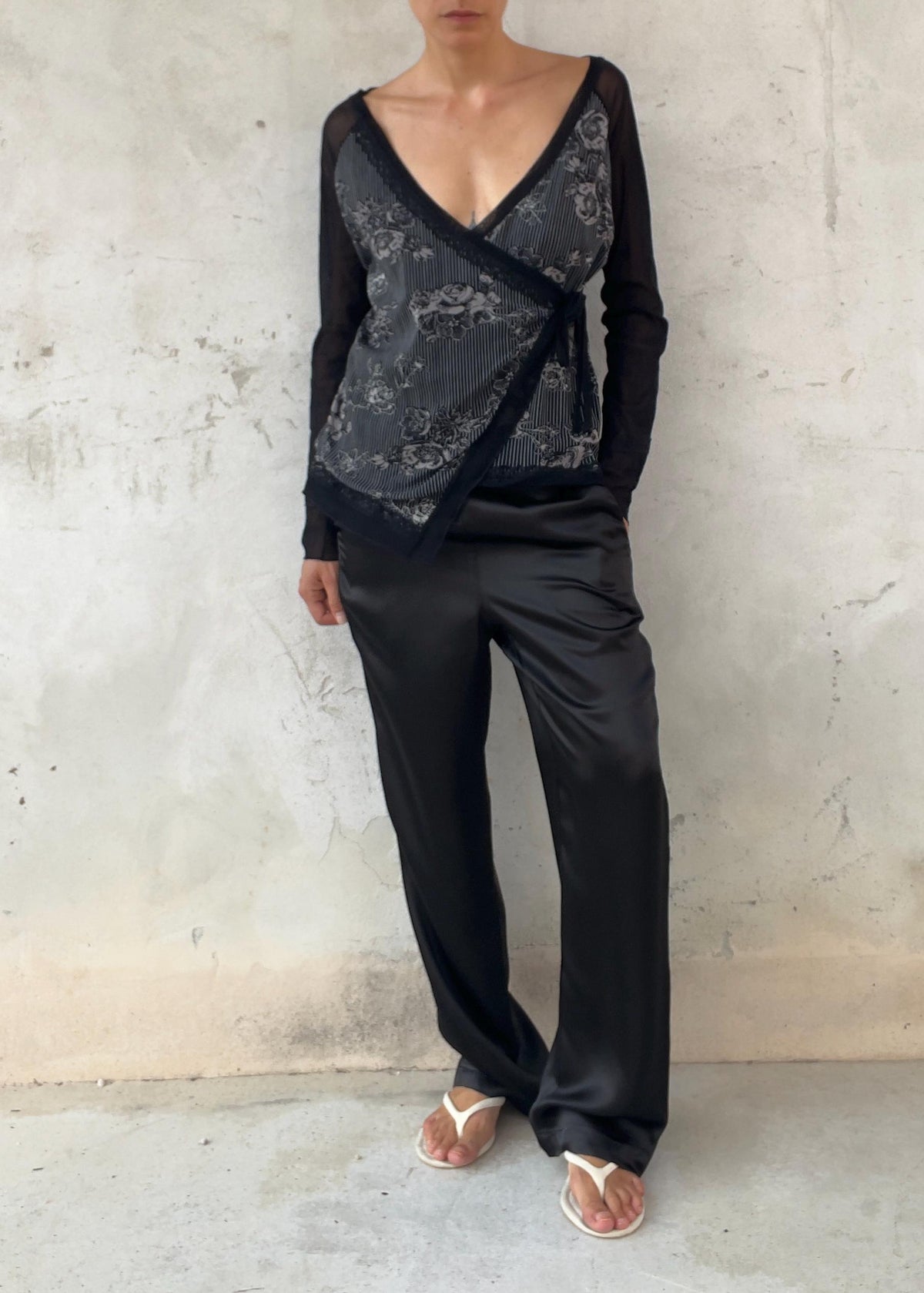 Top Vintage Y2K Nero in Mesh Trasparente