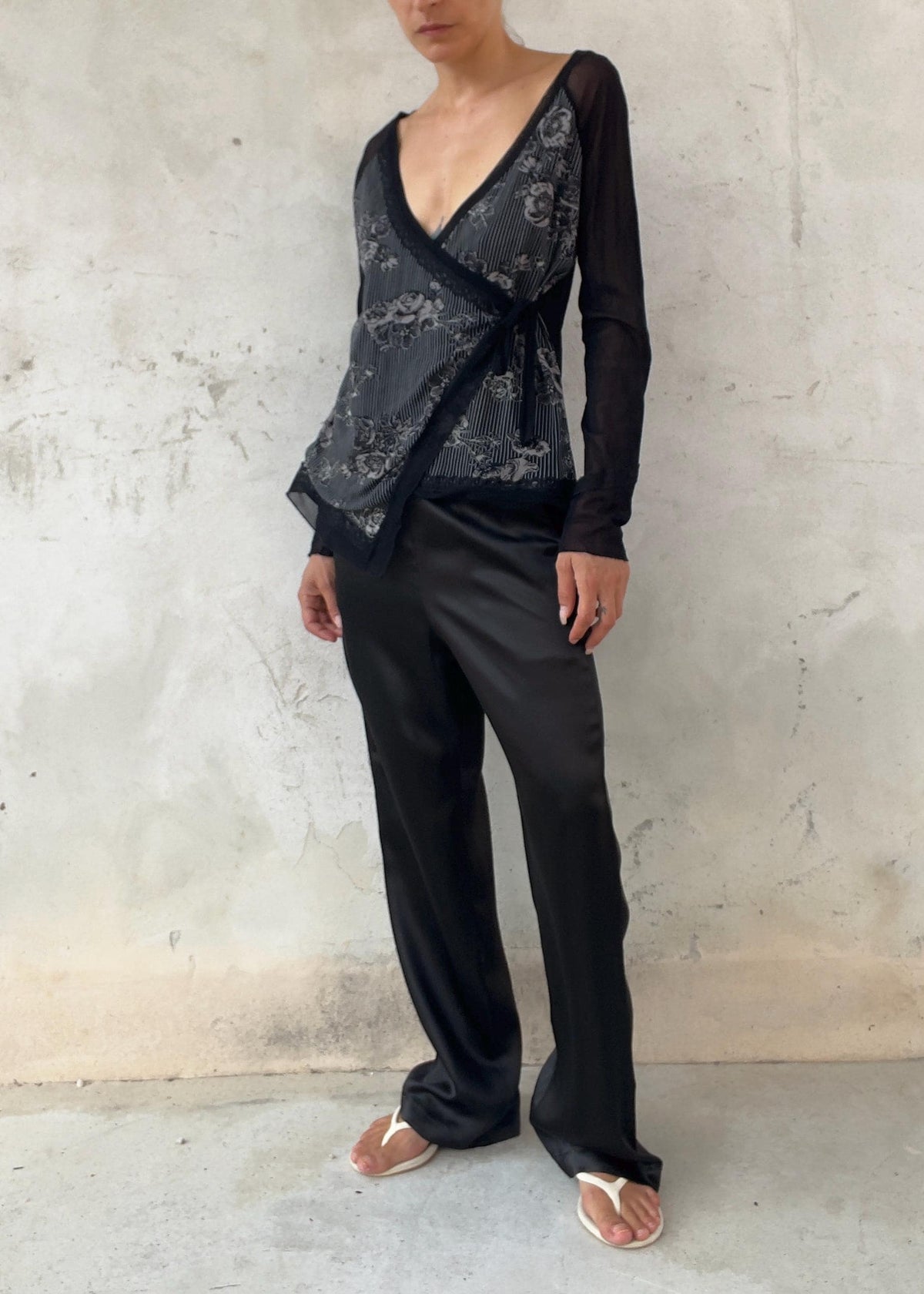 Top Vintage Y2K Nero in Mesh Trasparente