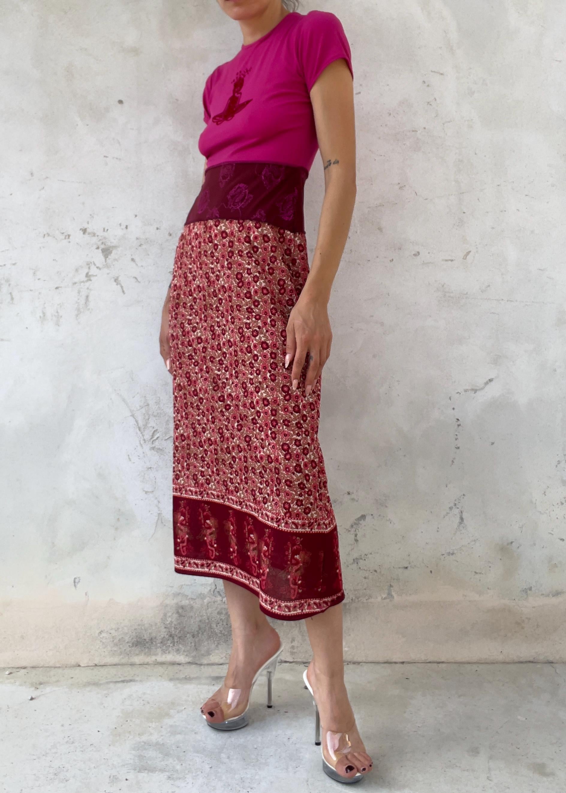 Abito Vintage Y2K Boho Patchwork Fucsia