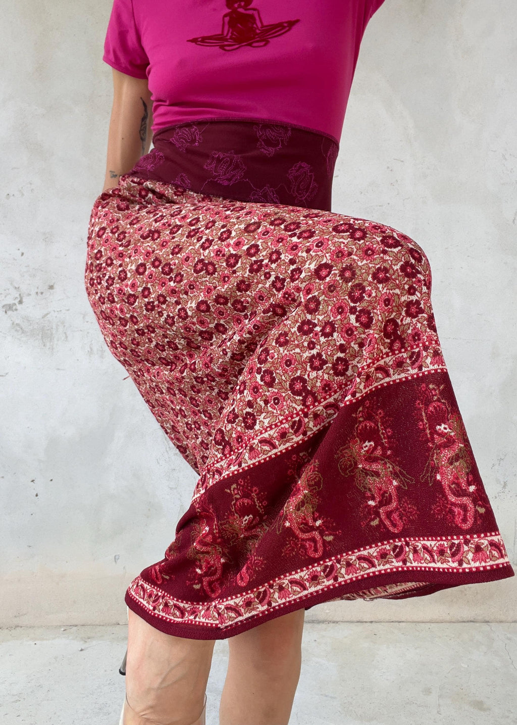 Abito Vintage Y2K Boho Patchwork Fucsia