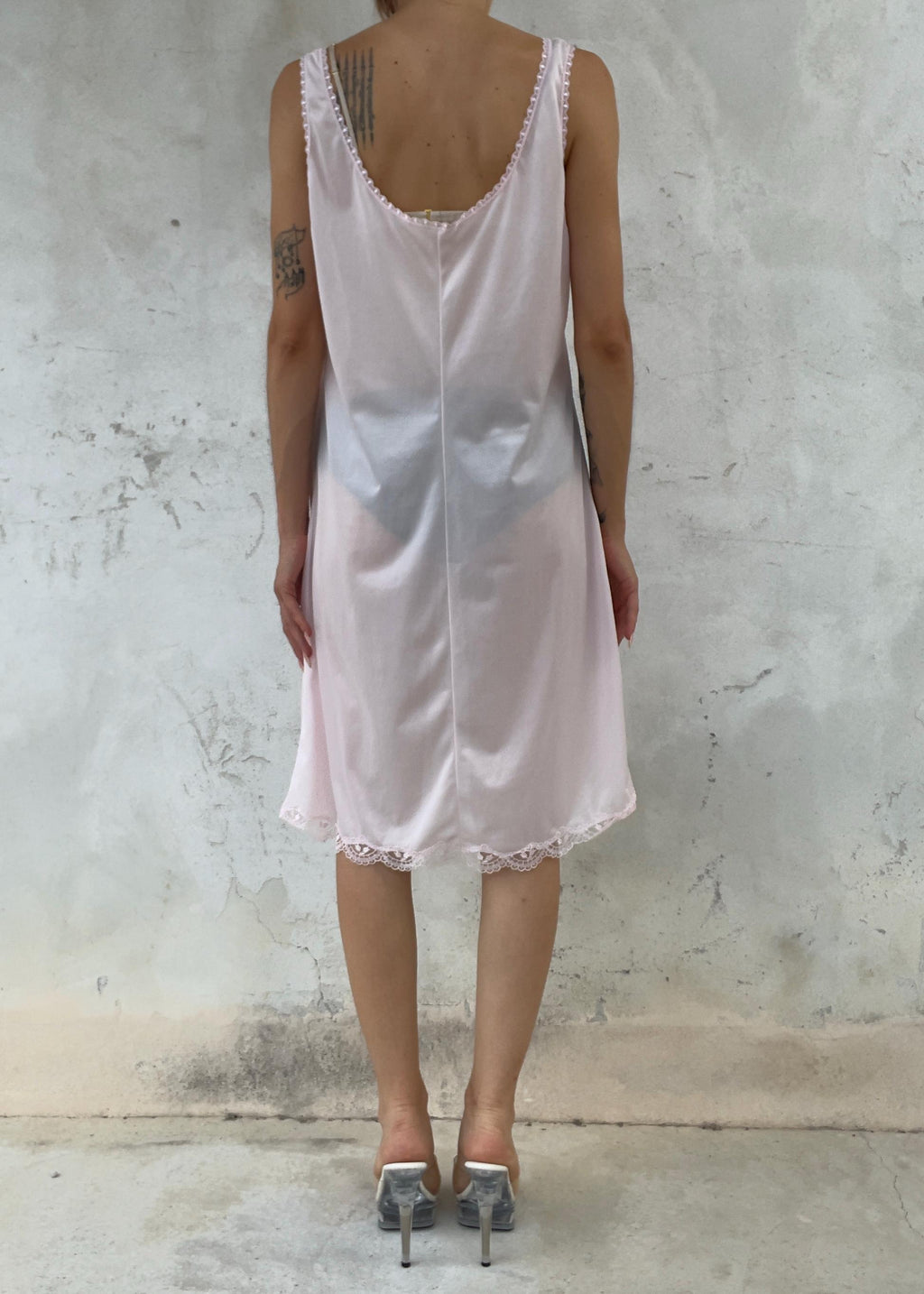 Abito Sottoveste Vintage in Pizzo Rosa Cipria