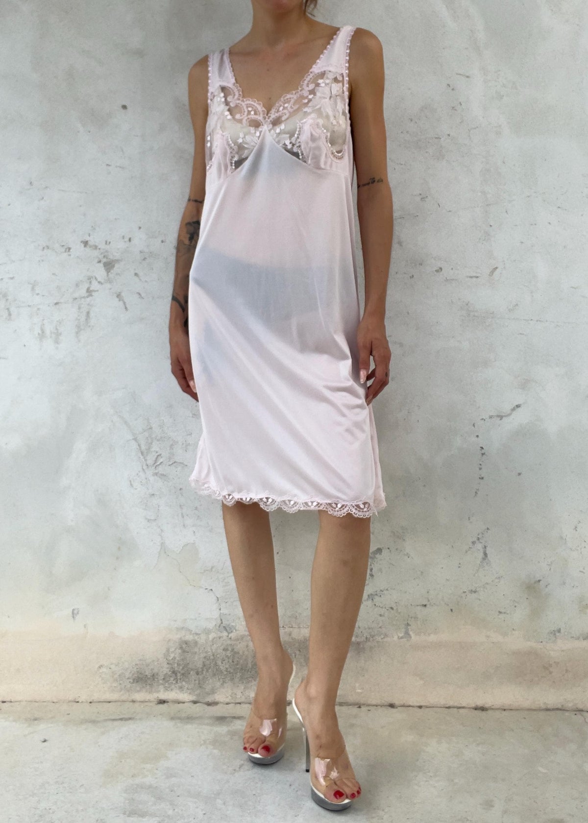 Abito Sottoveste Vintage in Pizzo Rosa Cipria