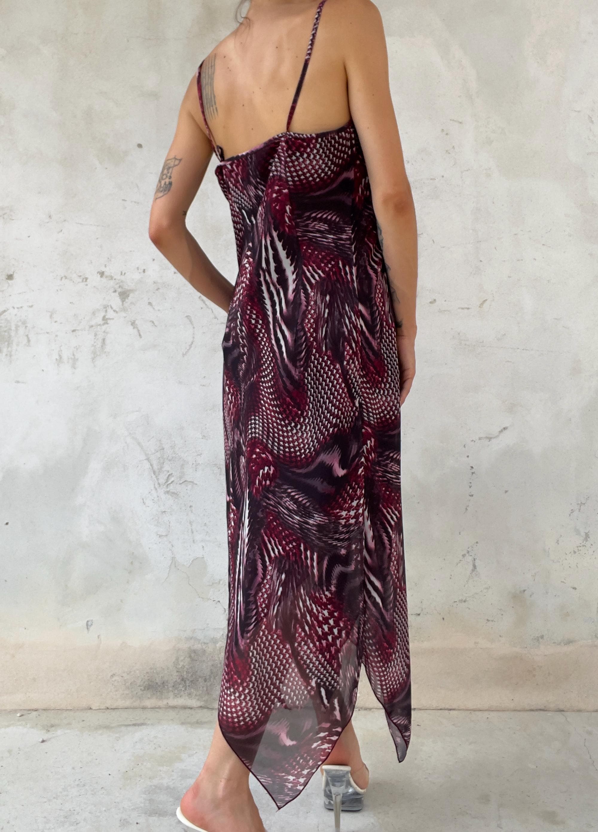 Abito Vintage Y2K in Mesh Bordeaux