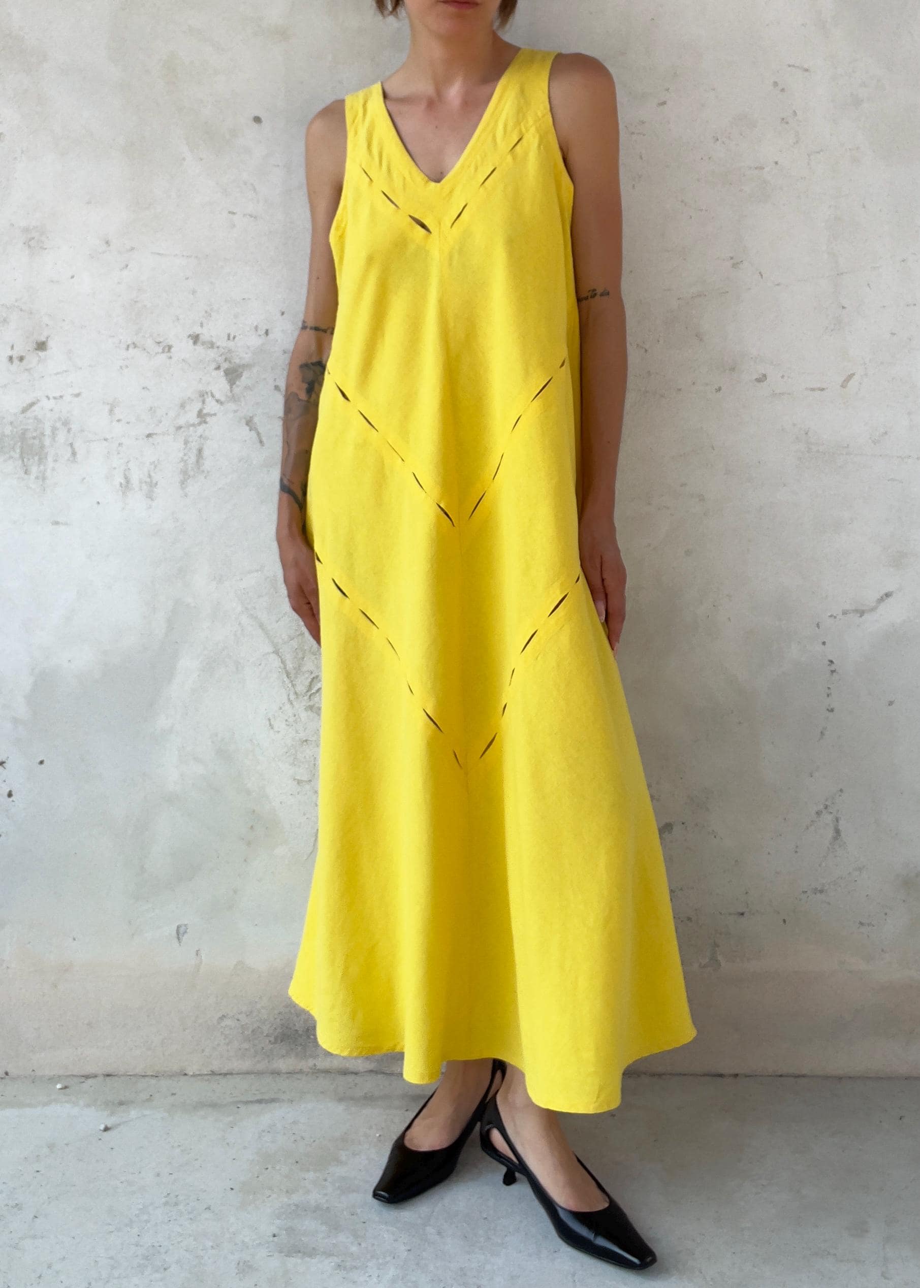 Abito Vintage in Misto Lino Giallo Limone