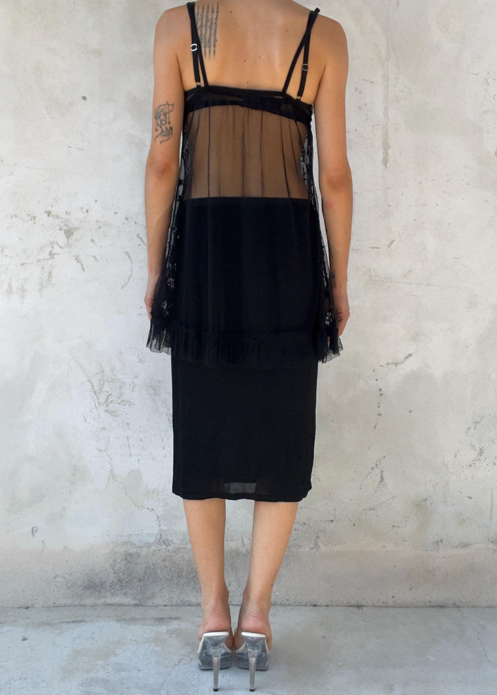 Babydoll Vintage Y2K in Tulle Nero con Paillettes