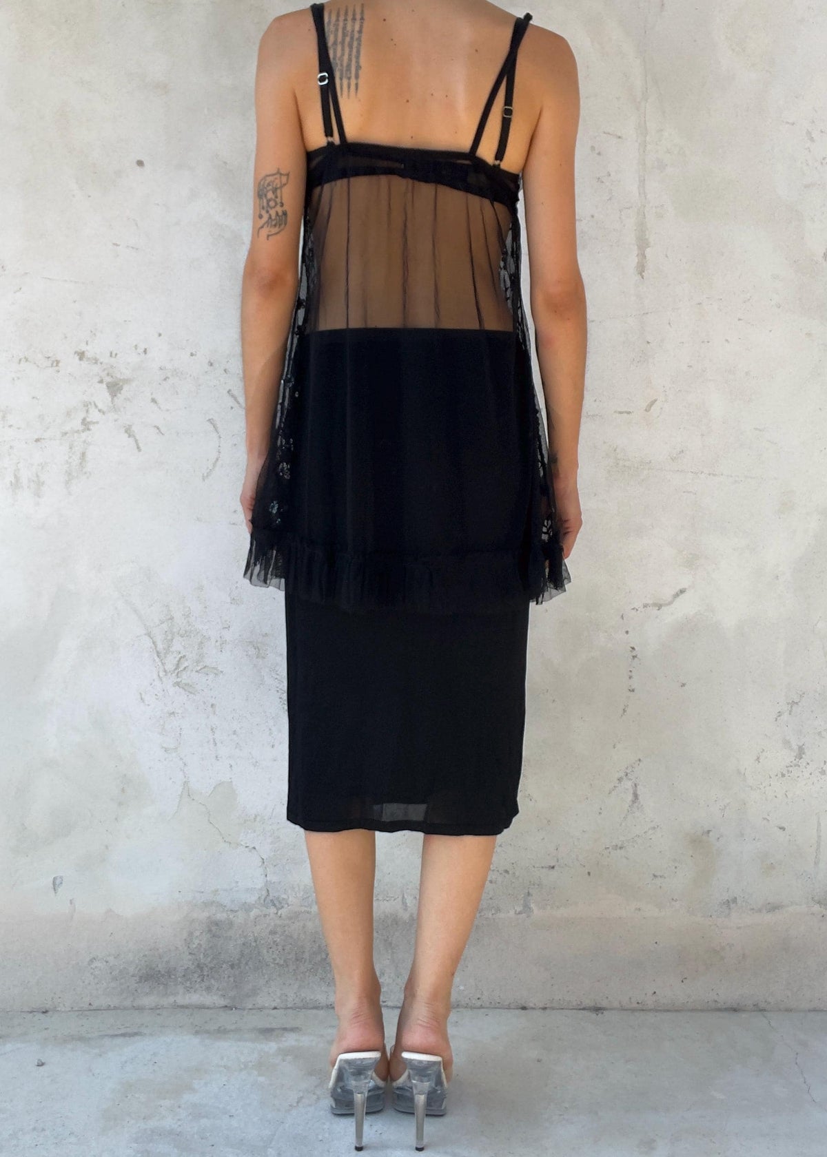 Babydoll Vintage Y2K in Tulle Nero con Paillettes