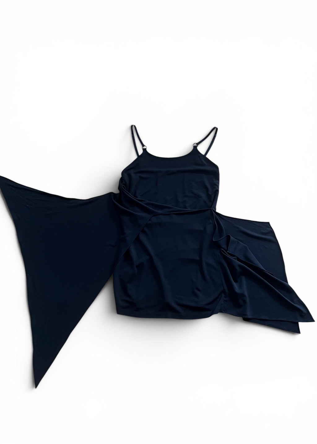 Mini Abito Nero Y2K Drappeggiato con Sciarpa