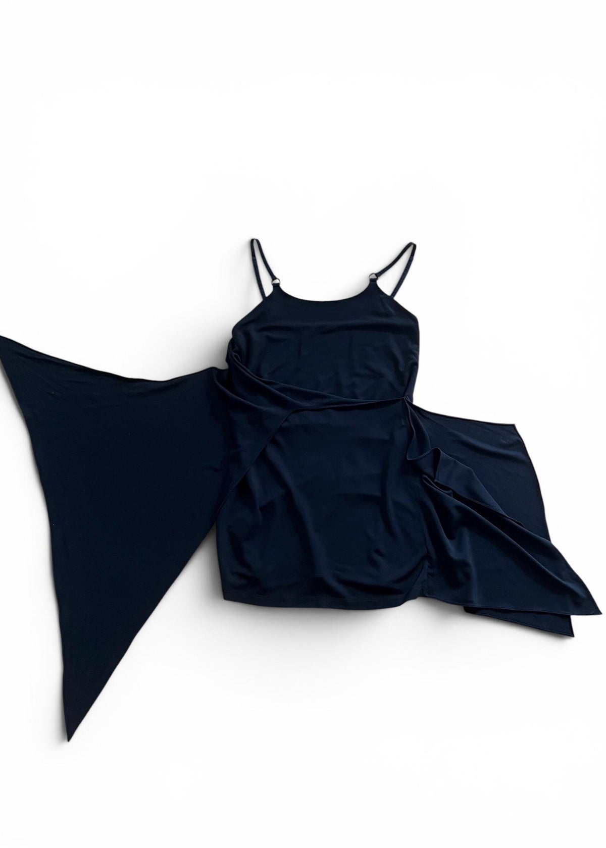 Mini Abito Nero Y2K Drappeggiato con Sciarpa
