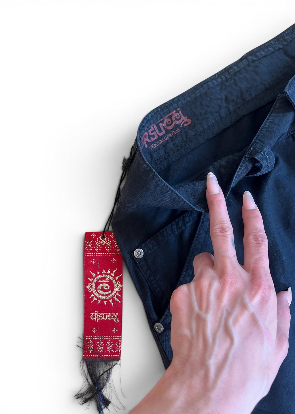 Pantaloni Casucci Vintage Y2K Neri con Ricamo Orientale
