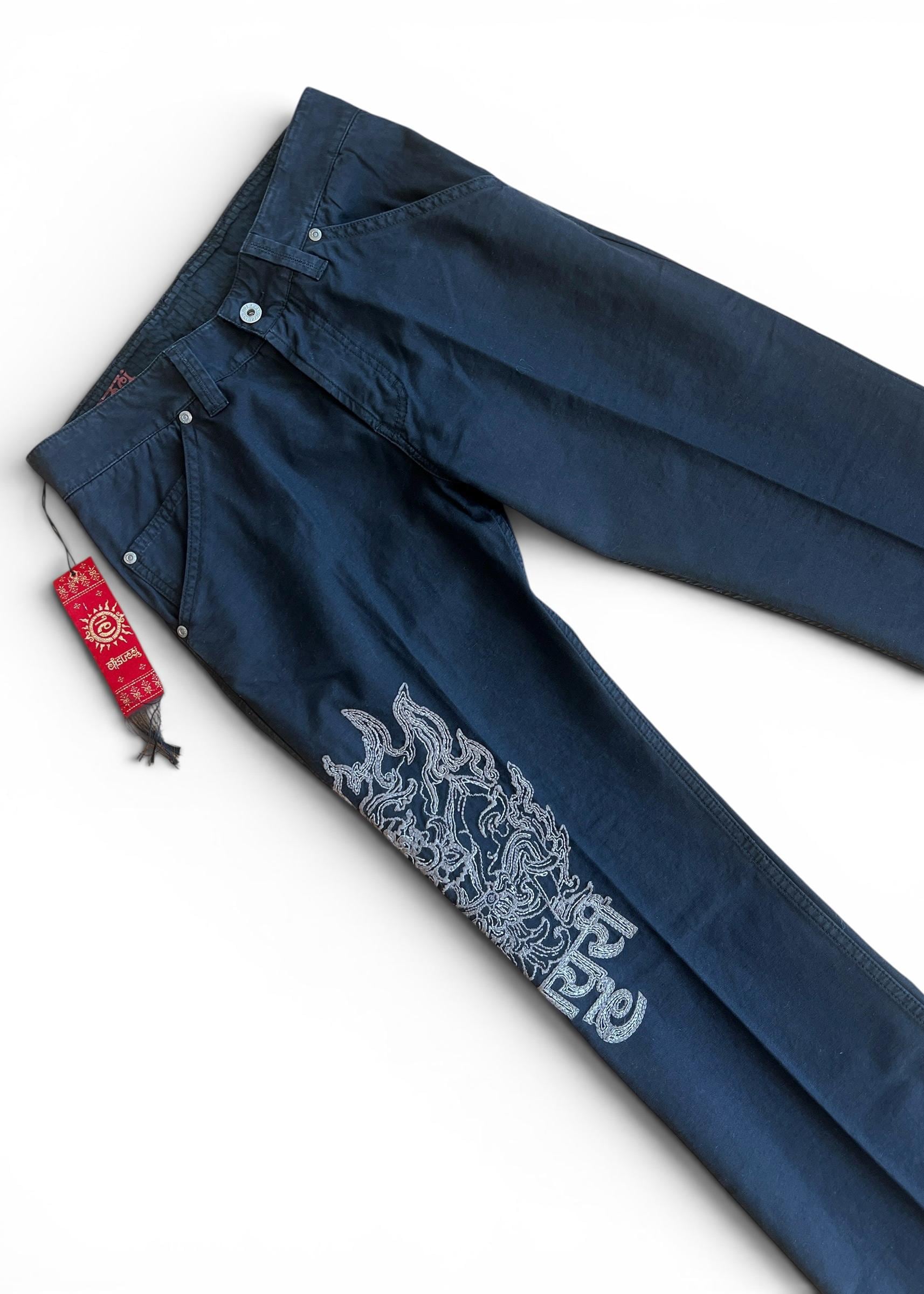 Pantaloni Casucci Vintage Y2K Neri con Ricamo Orientale