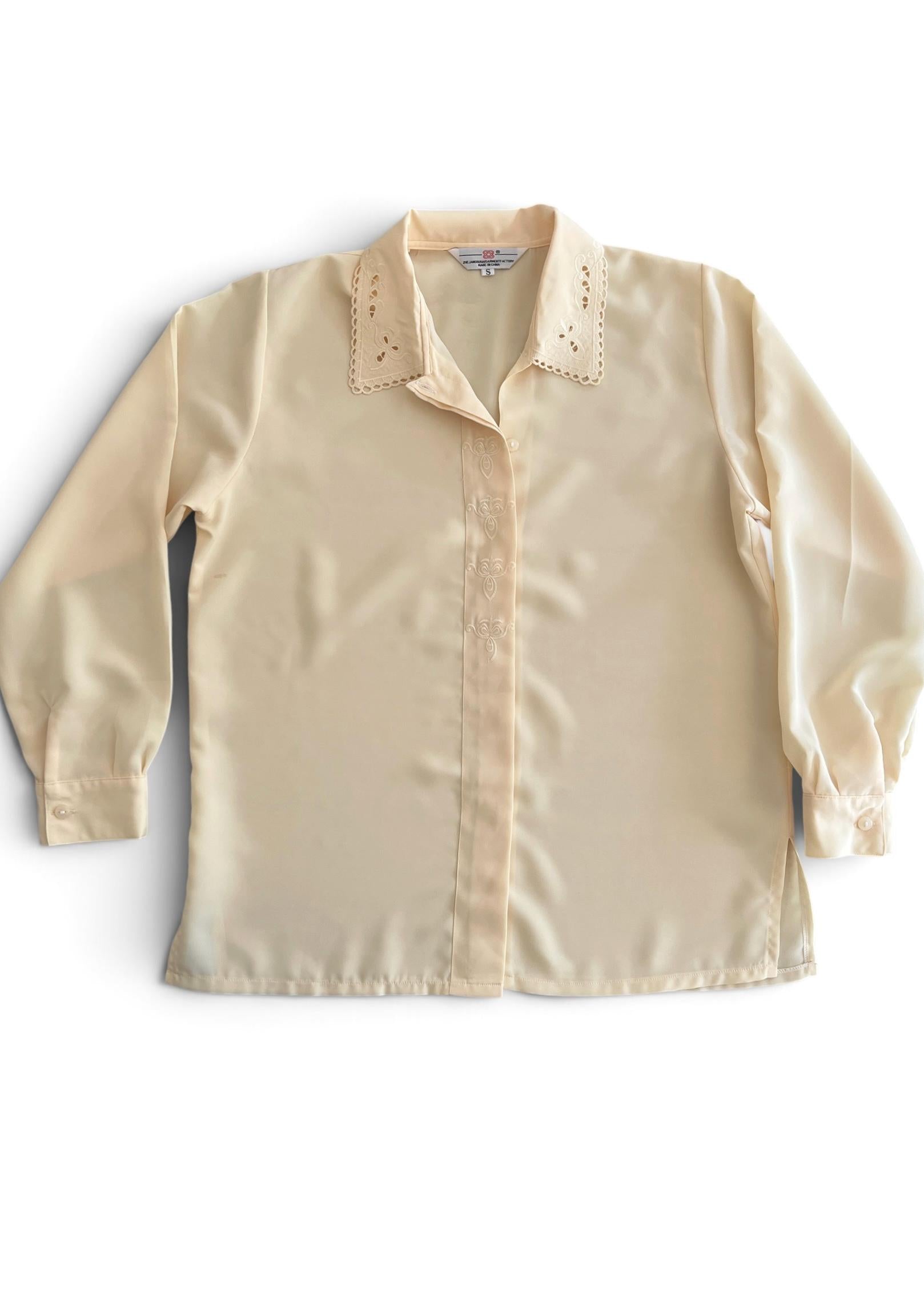 Camicia Vintage Y2K Giallo Burro con Colletto Ricamato