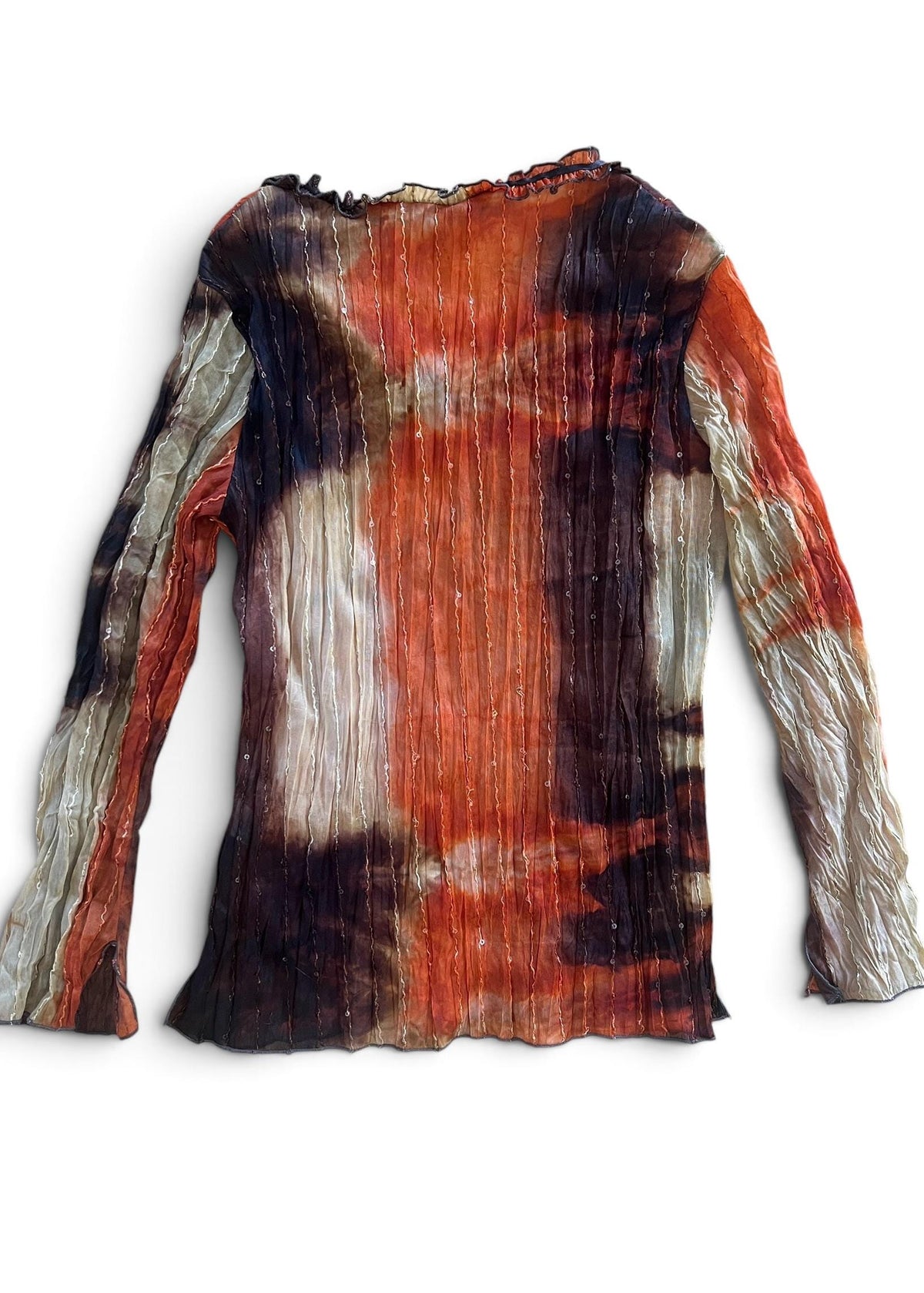Top Vintage Y2K in Mesh Plissé con Paillettes