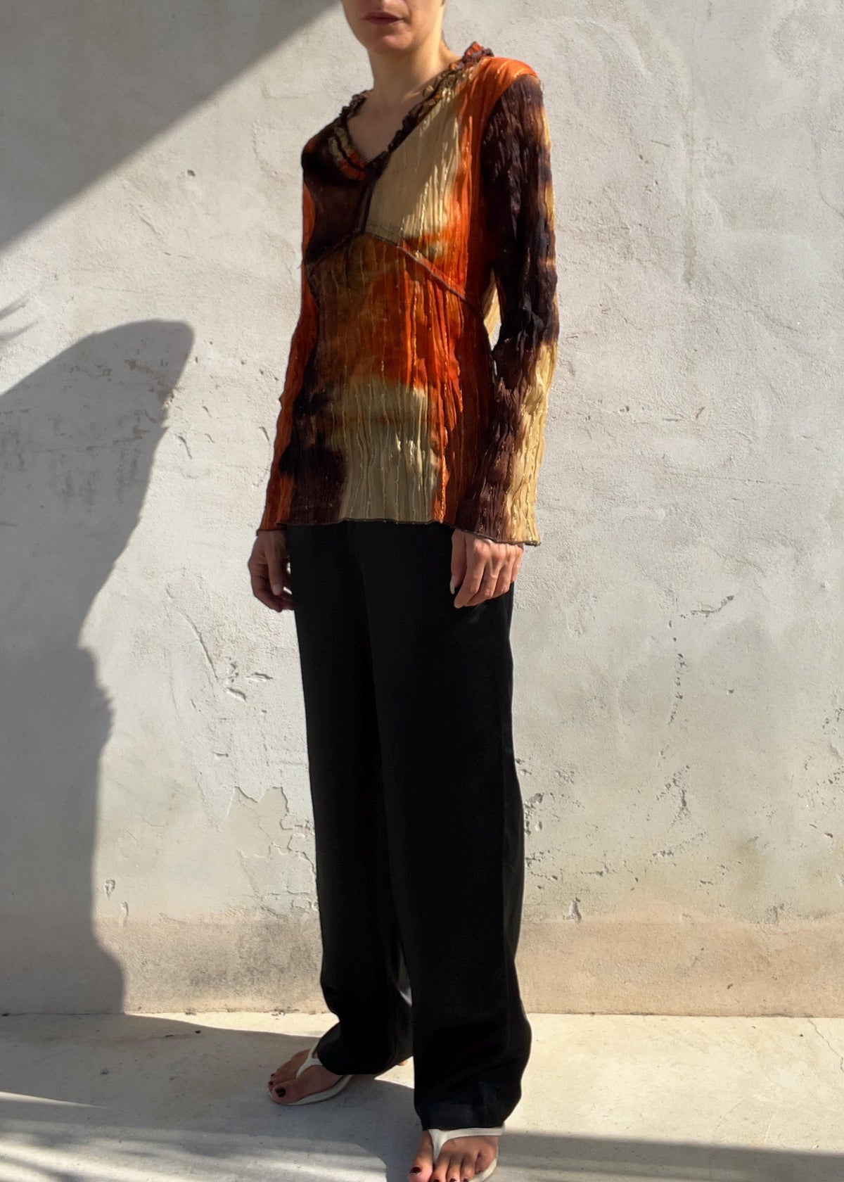 Top Vintage Y2K in Mesh Plissé con Paillettes