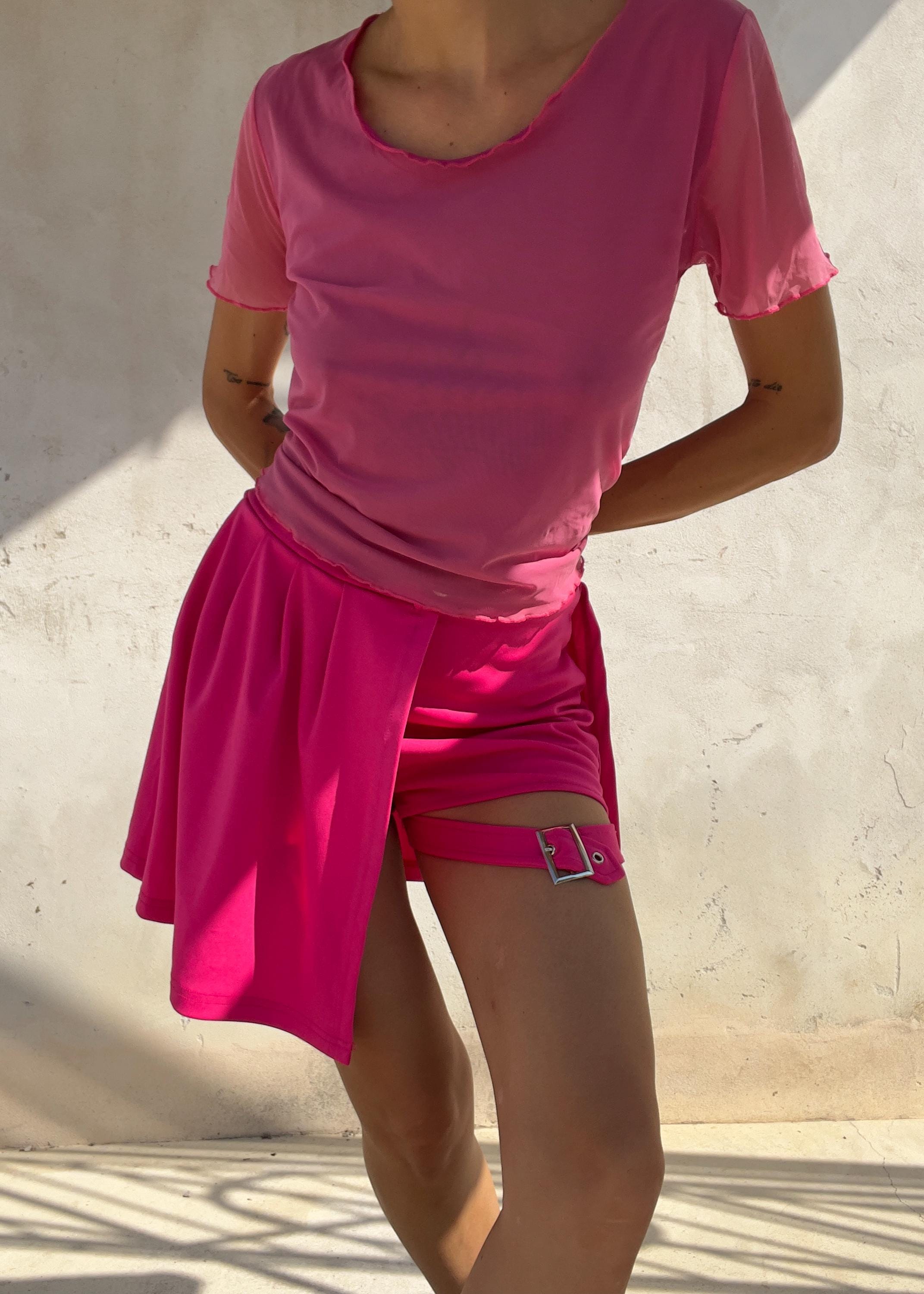 Pantaloni Culotte Fucsia con Harness