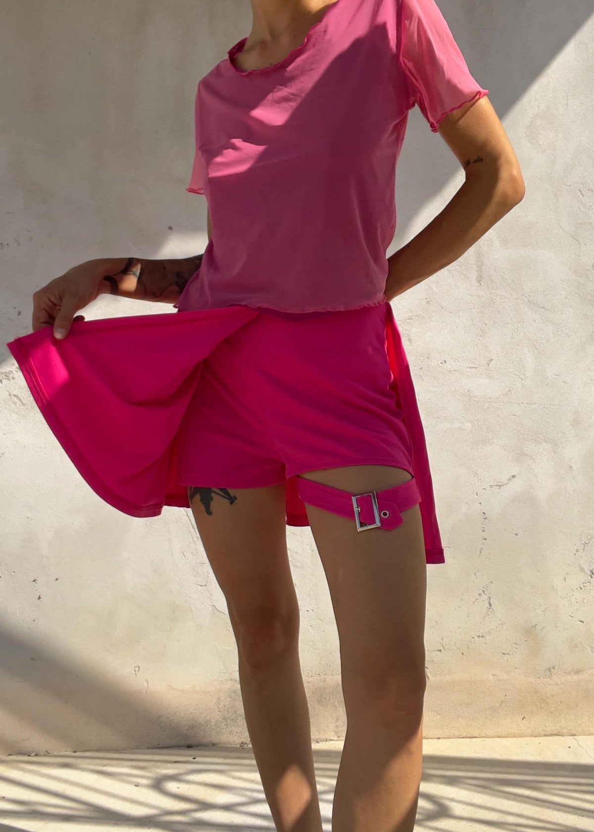 Pantaloni Culotte Fucsia con Harness
