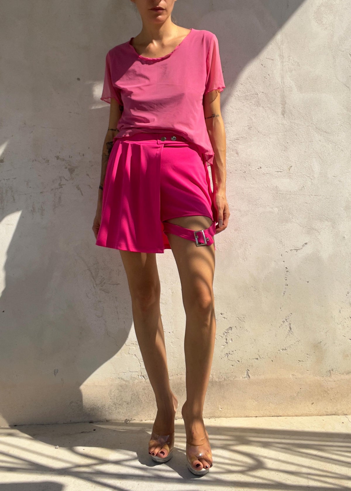 Pantaloni Culotte Fucsia con Harness